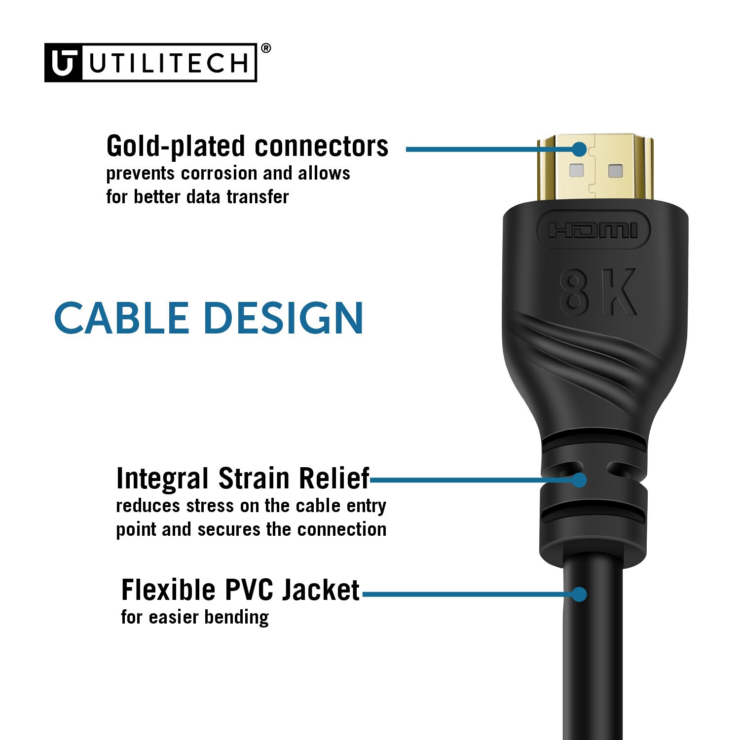 slide 4 of 6, Utilitech 8k HDMI to HDMI 6-ft Black, 1 ct