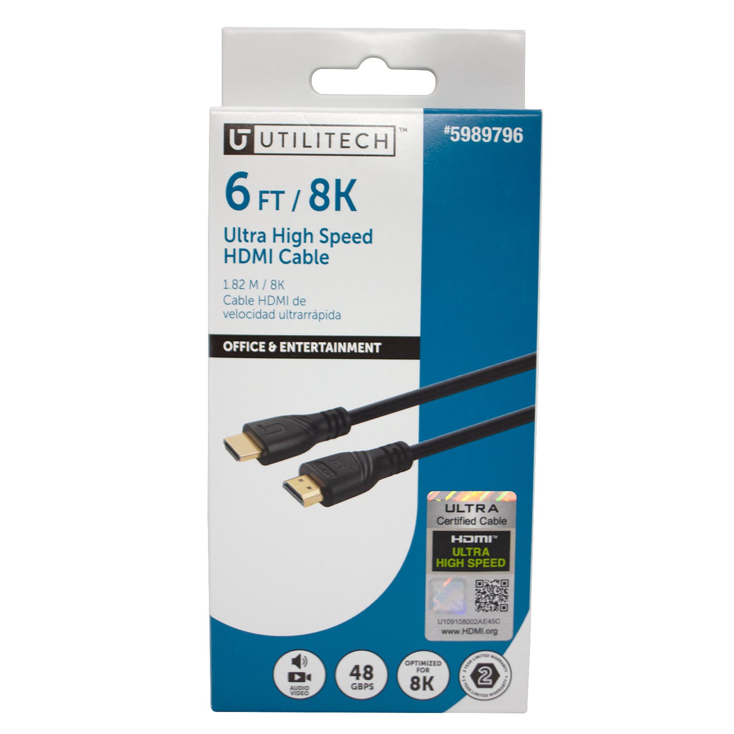 slide 6 of 6, Utilitech 8k HDMI to HDMI 6-ft Black, 1 ct