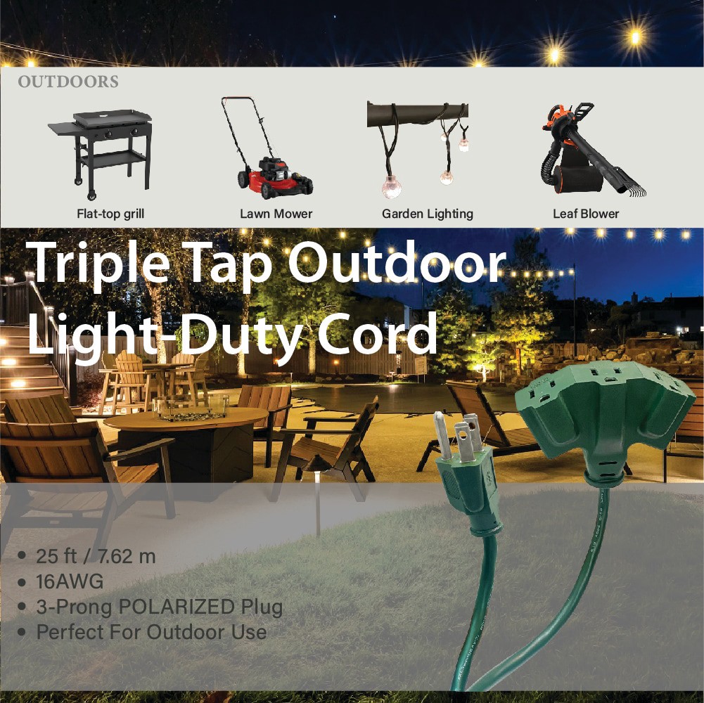 slide 4 of 4, Utilitech 25-ft 16 / 3 Light Duty 1 Prong Green Indoor/Outdoor Extension Power Cord, 1 ct