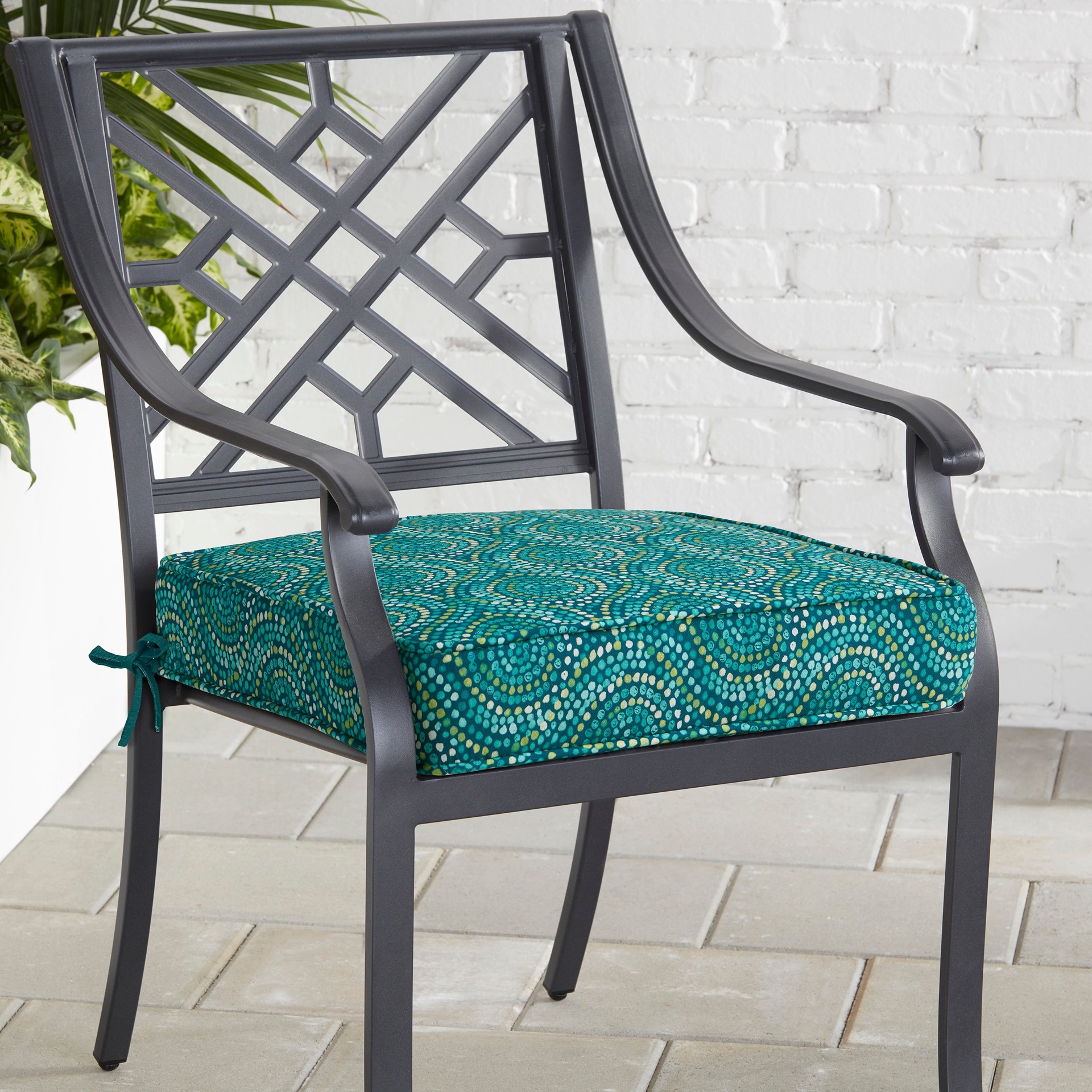 slide 2 of 6, Style Selections 20-in x 20-in Teal Medallion Patio chair cushion, 1 ct