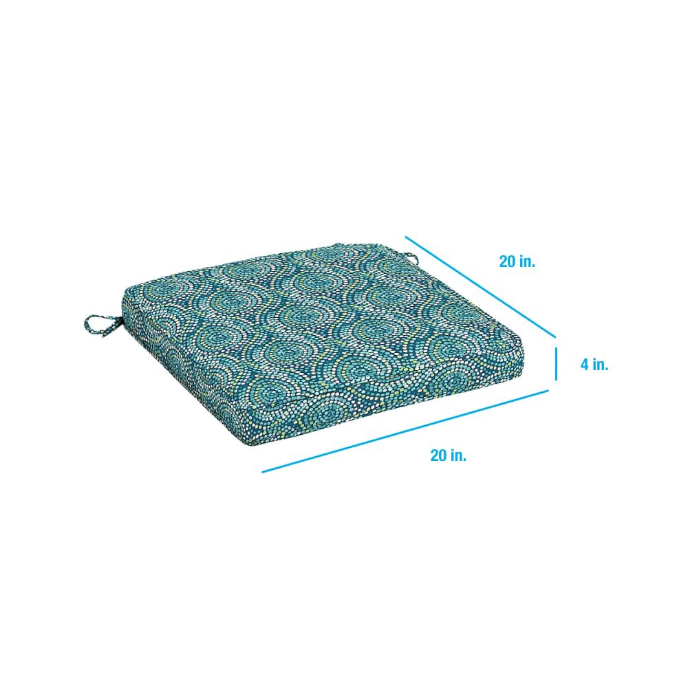 slide 3 of 6, Style Selections 20-in x 20-in Teal Medallion Patio chair cushion, 1 ct