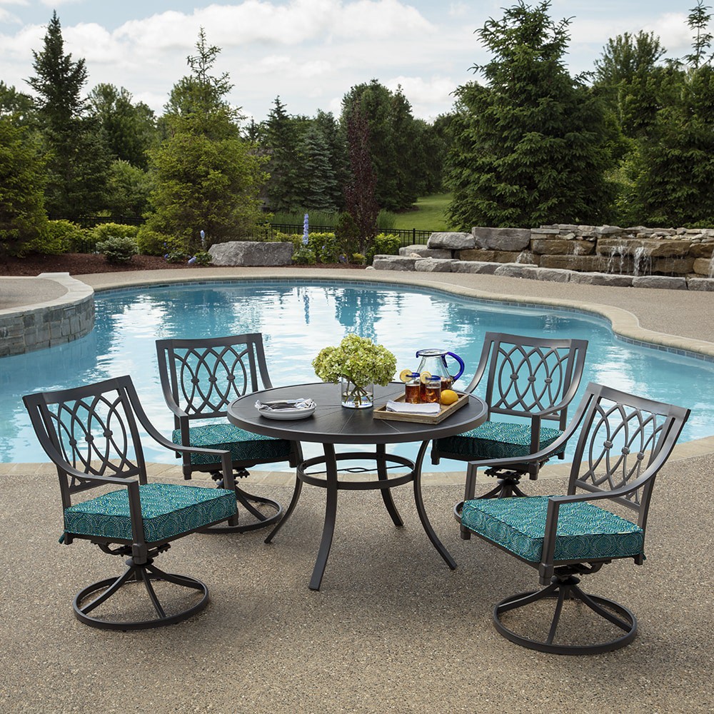 slide 6 of 6, Style Selections 20-in x 20-in Teal Medallion Patio chair cushion, 1 ct