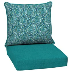 Style Selections 24-in x 24-in Teal Medallion Deep seat patio chair cushion
