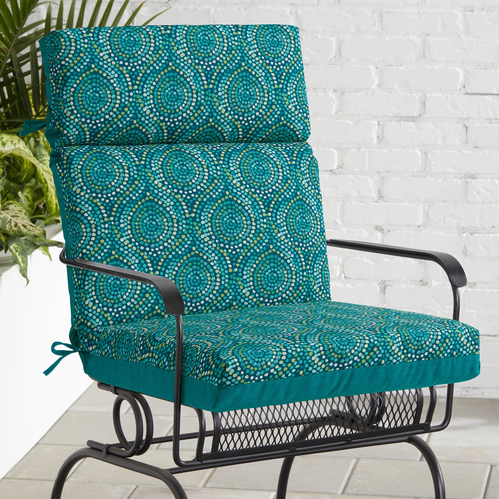 slide 2 of 6, Style Selections 20-in x 21-in Teal Medallion High back patio chair cushion, 1 ct