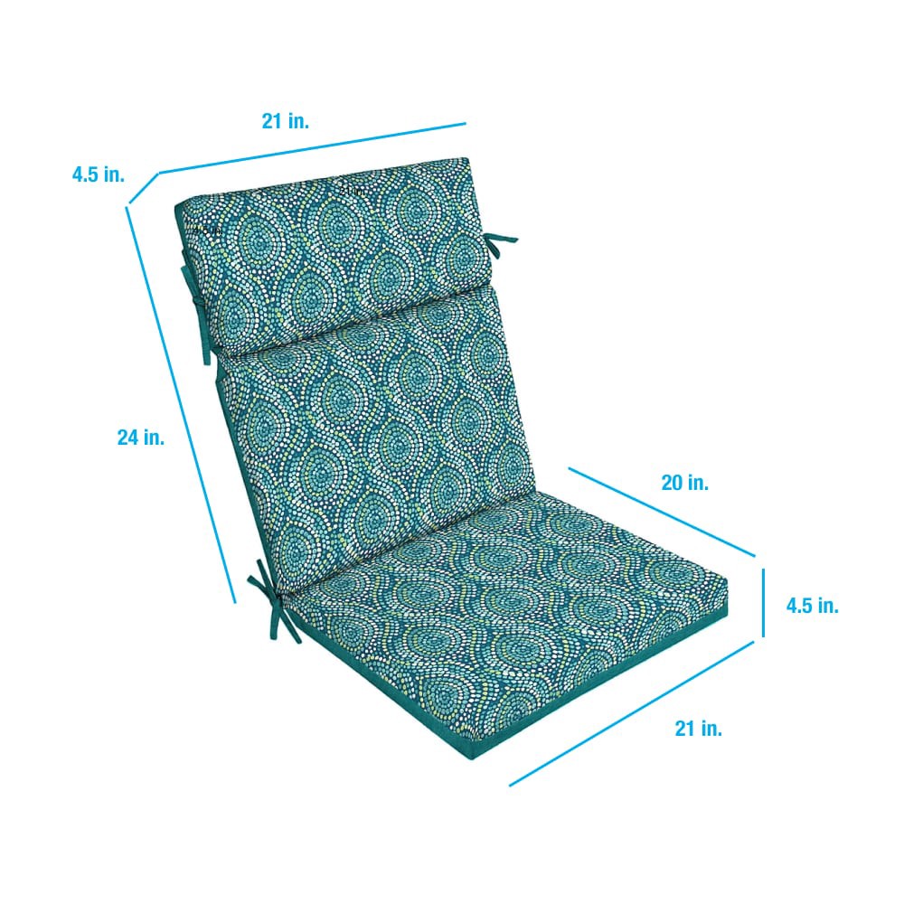 slide 3 of 6, Style Selections 20-in x 21-in Teal Medallion High back patio chair cushion, 1 ct
