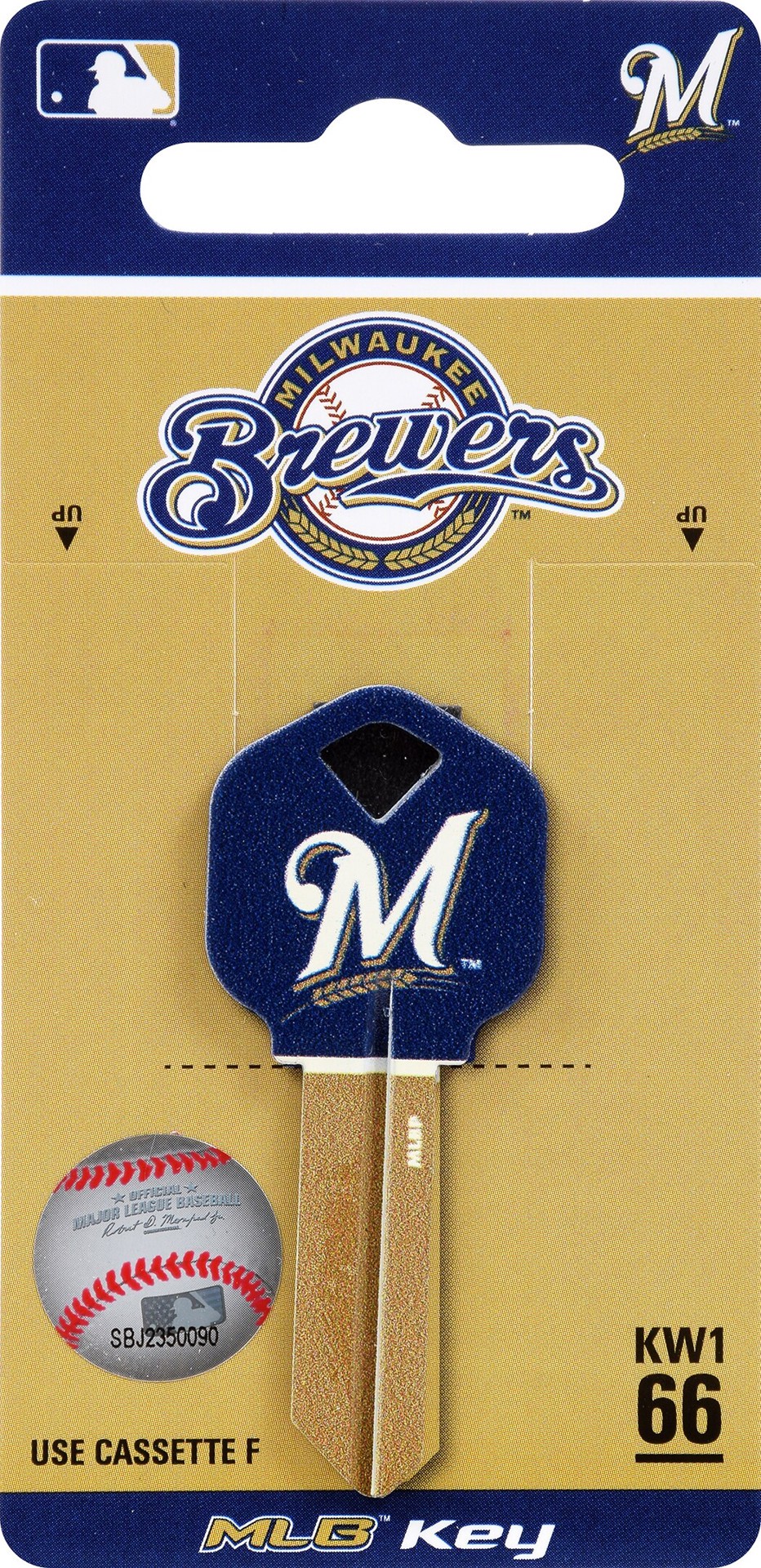 slide 2 of 3, Minute Key Milwaukee Brewers Blue, Gold 66 KW1 Brass House/Entry Key Blank, 1 ct