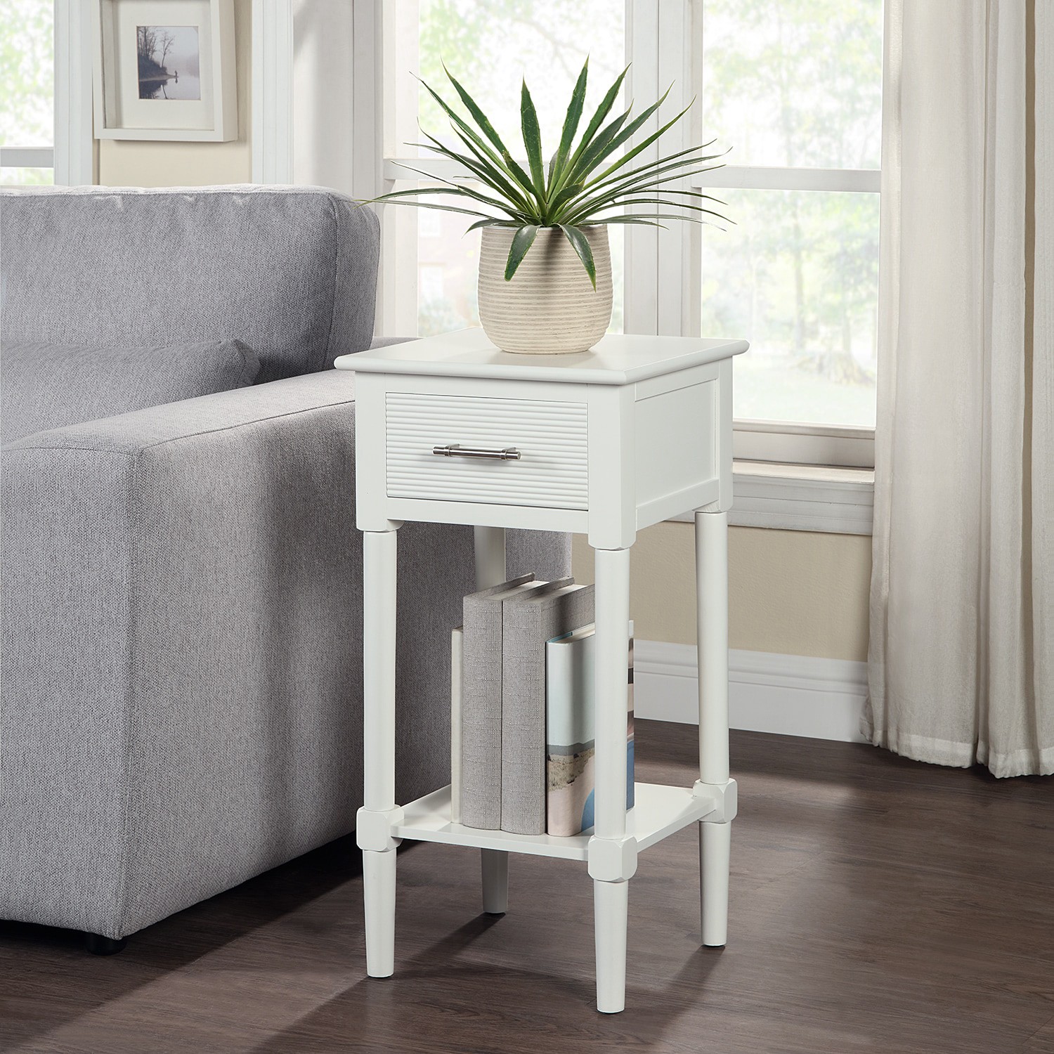 slide 2 of 6, allen + roth 14.13-in W x 27.88-in H Cream Wood Square Casual End Table with Storage, 1 ct