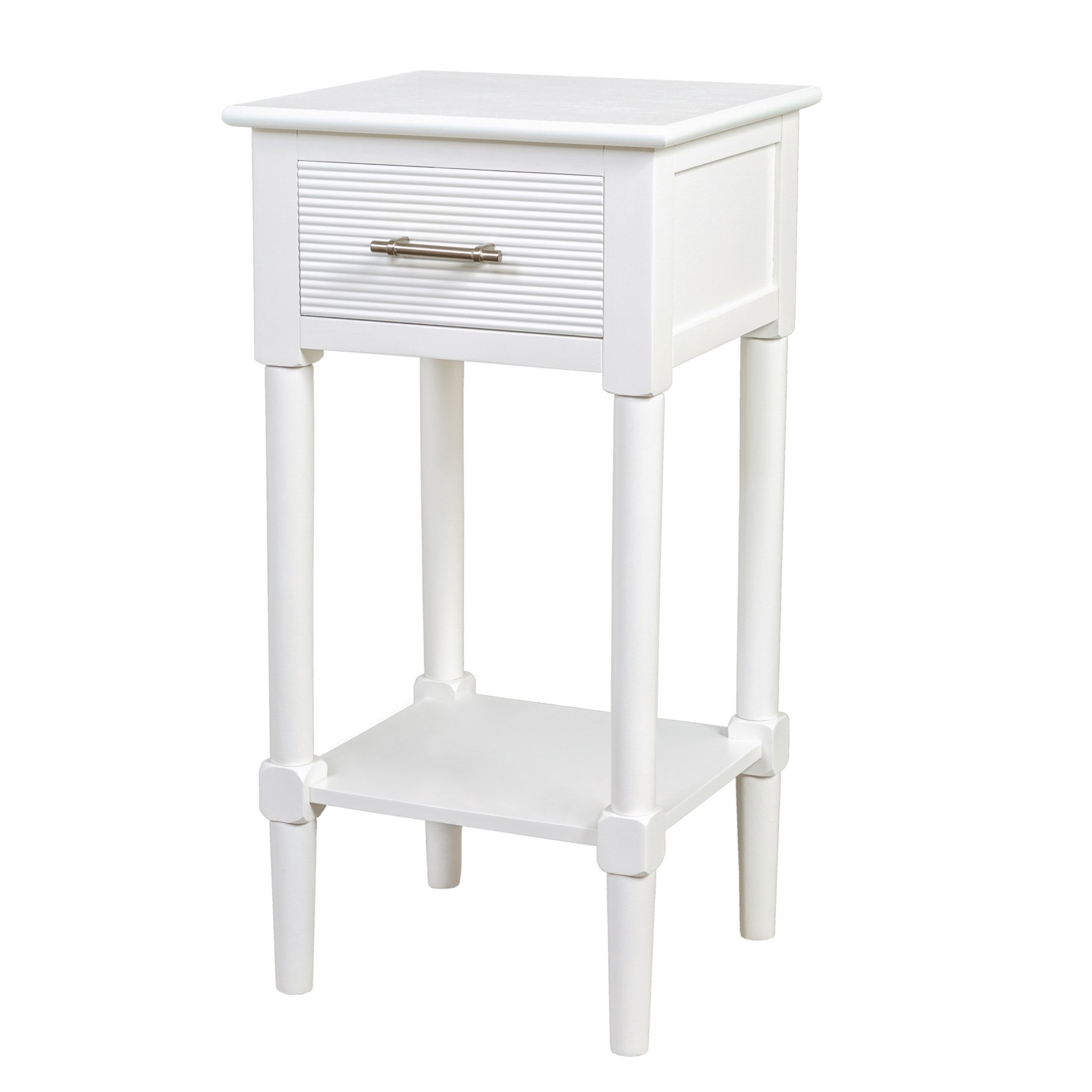 slide 1 of 6, allen + roth 14.13-in W x 27.88-in H Cream Wood Square Casual End Table with Storage, 1 ct