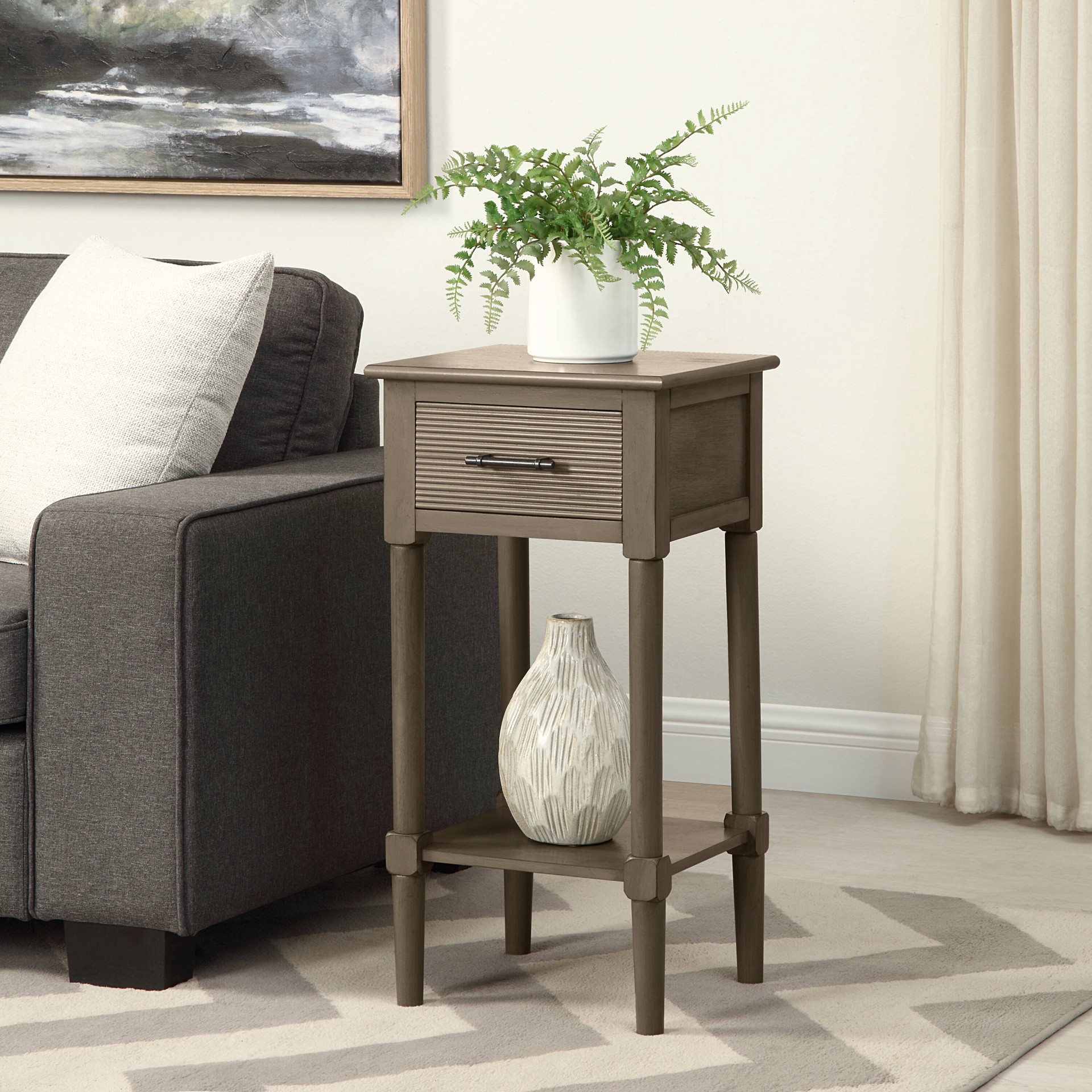slide 2 of 6, allen + roth 14.13-in W x 27.88-in H Brown Wood Square Casual End Table with Storage, 1 ct