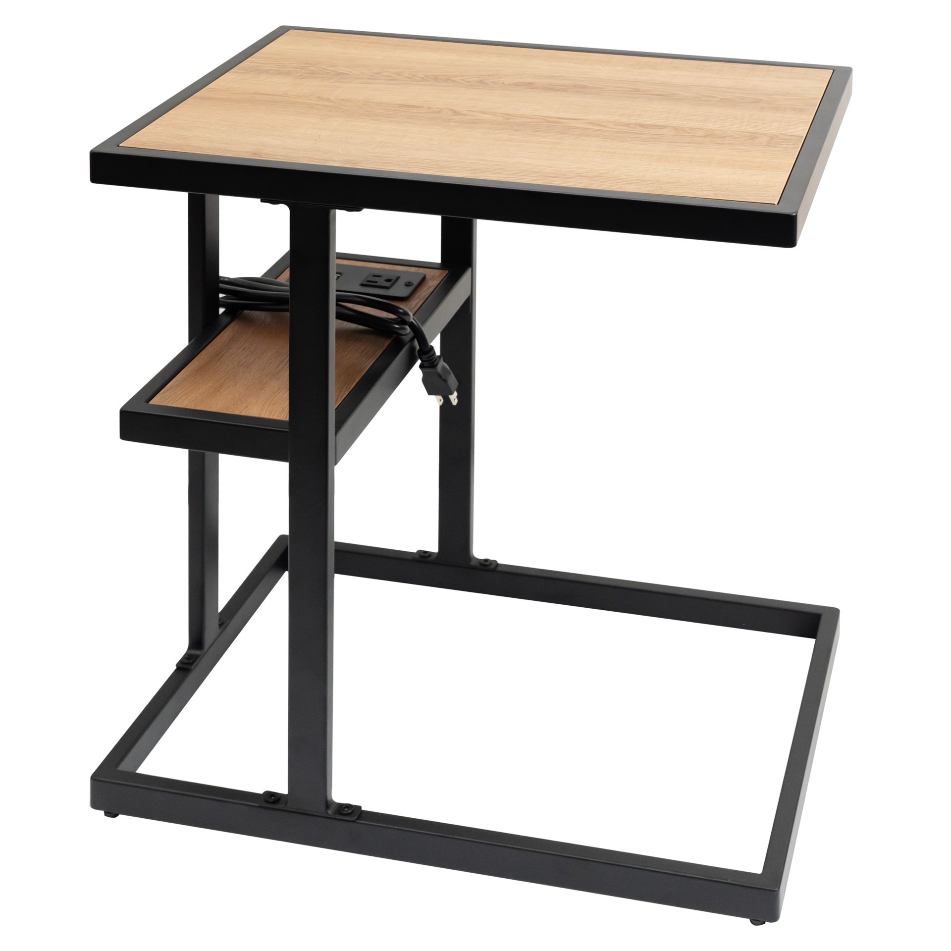 slide 3 of 6, allen + roth 20-in W x 25.98-in H Natural/Black Wood veneer Rectangular Industrial End Table with Storage, 1 ct