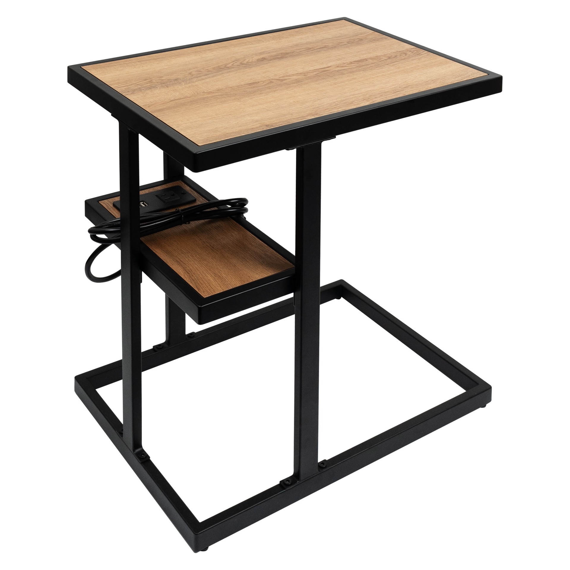 slide 4 of 6, allen + roth 20-in W x 25.98-in H Natural/Black Wood veneer Rectangular Industrial End Table with Storage, 1 ct