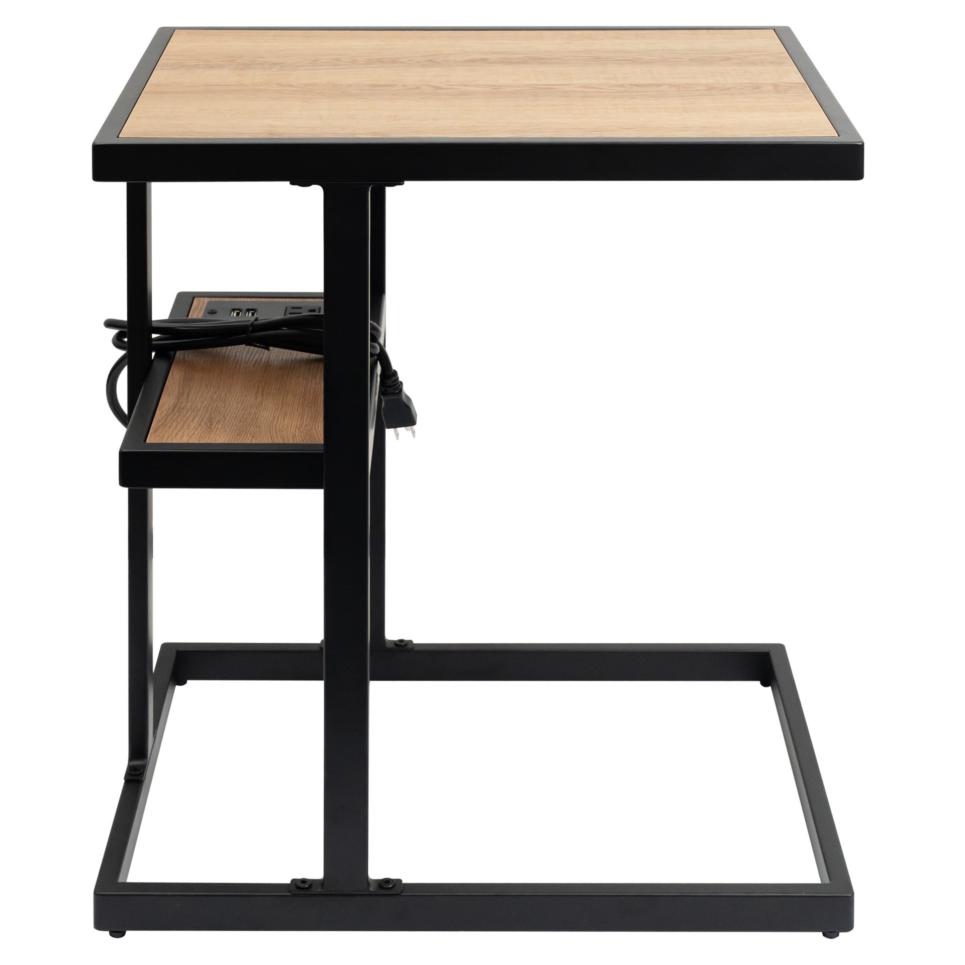 slide 5 of 6, allen + roth 20-in W x 25.98-in H Natural/Black Wood veneer Rectangular Industrial End Table with Storage, 1 ct
