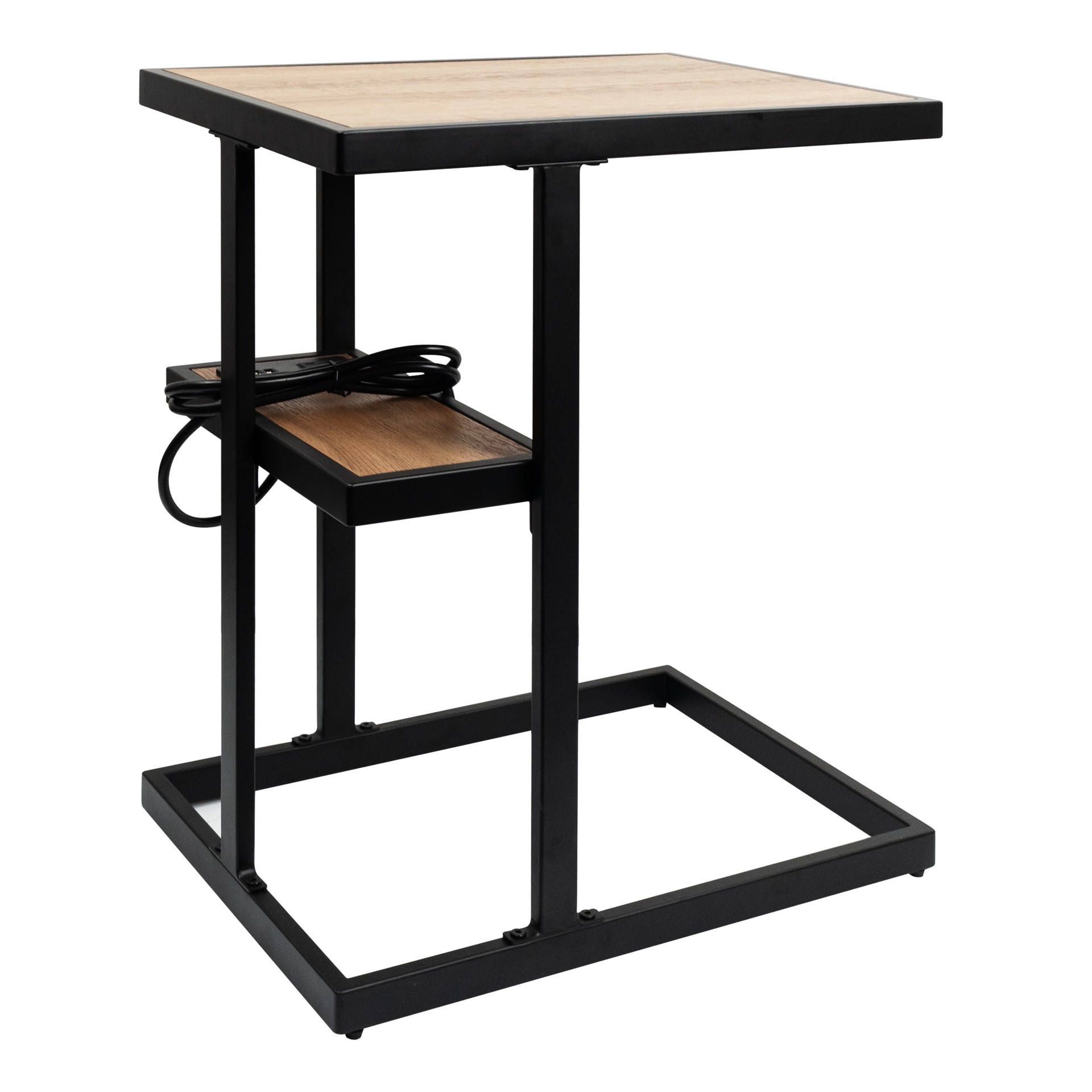 slide 1 of 6, allen + roth 20-in W x 25.98-in H Natural/Black Wood veneer Rectangular Industrial End Table with Storage, 1 ct