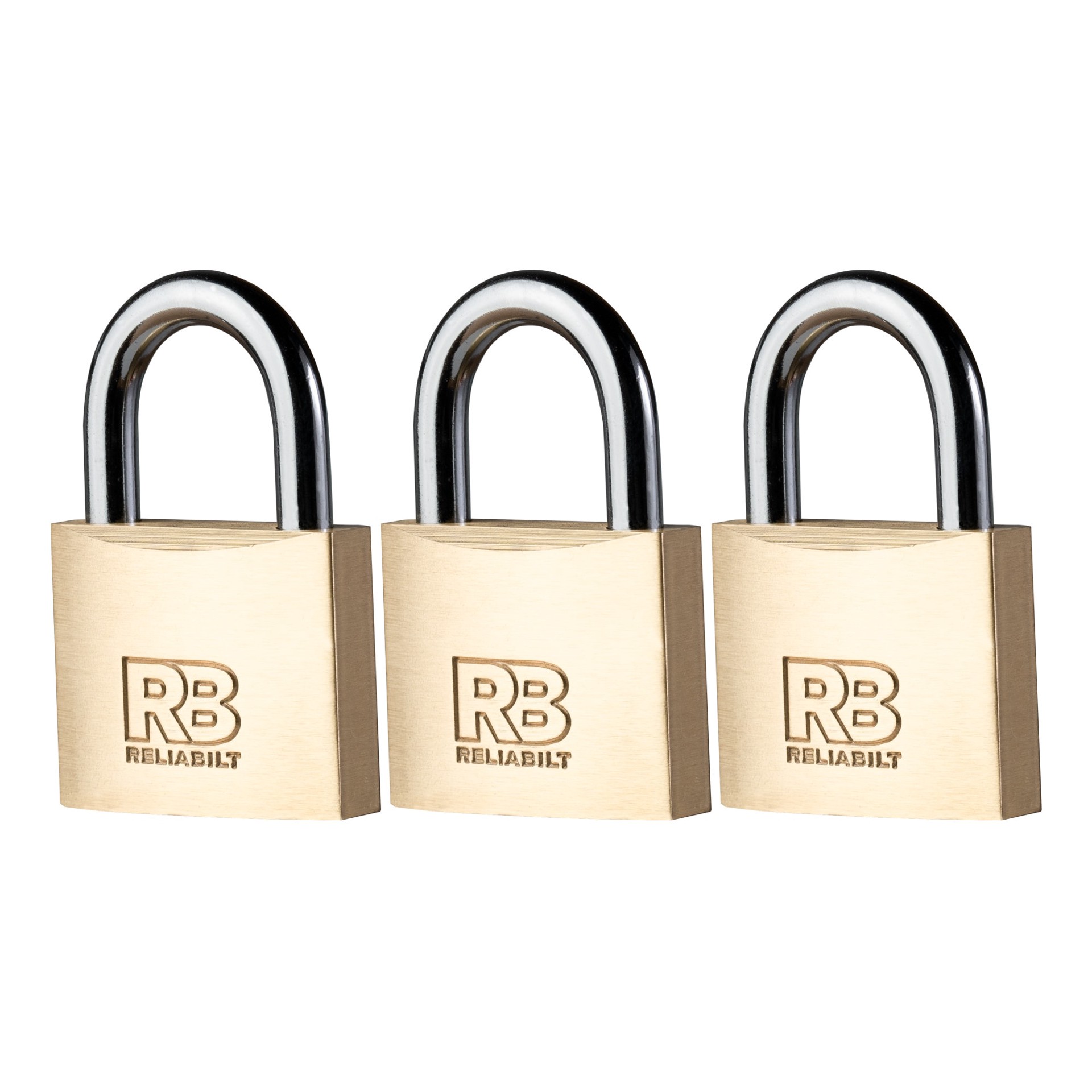 slide 4 of 6, RELIABILT Keyed Padlock, 1-9/16-in Wide x 7/8-in Shackle Keyed Alike (3-Pack), 1 ct