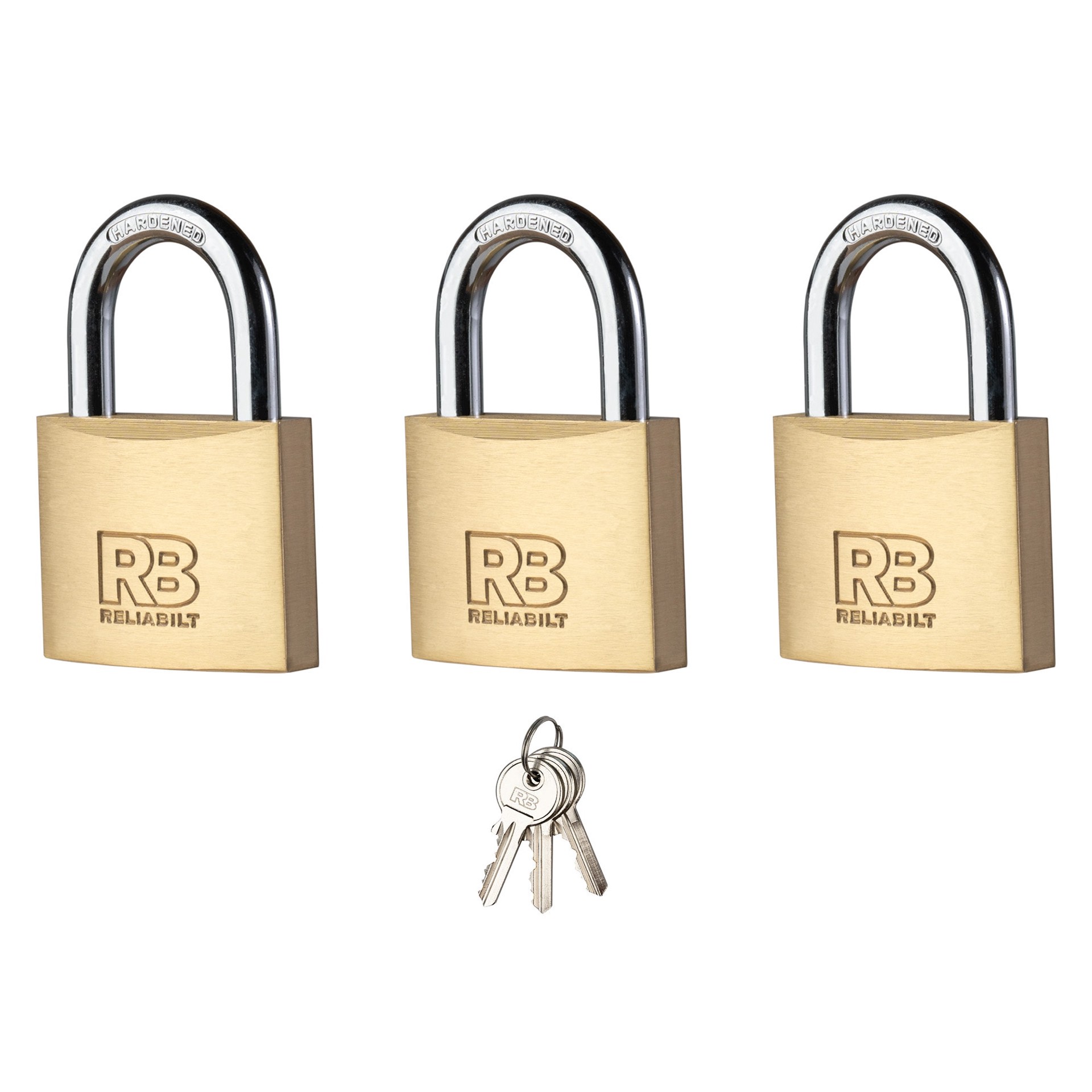 slide 1 of 6, RELIABILT Keyed Padlock, 1-9/16-in Wide x 7/8-in Shackle Keyed Alike (3-Pack), 1 ct