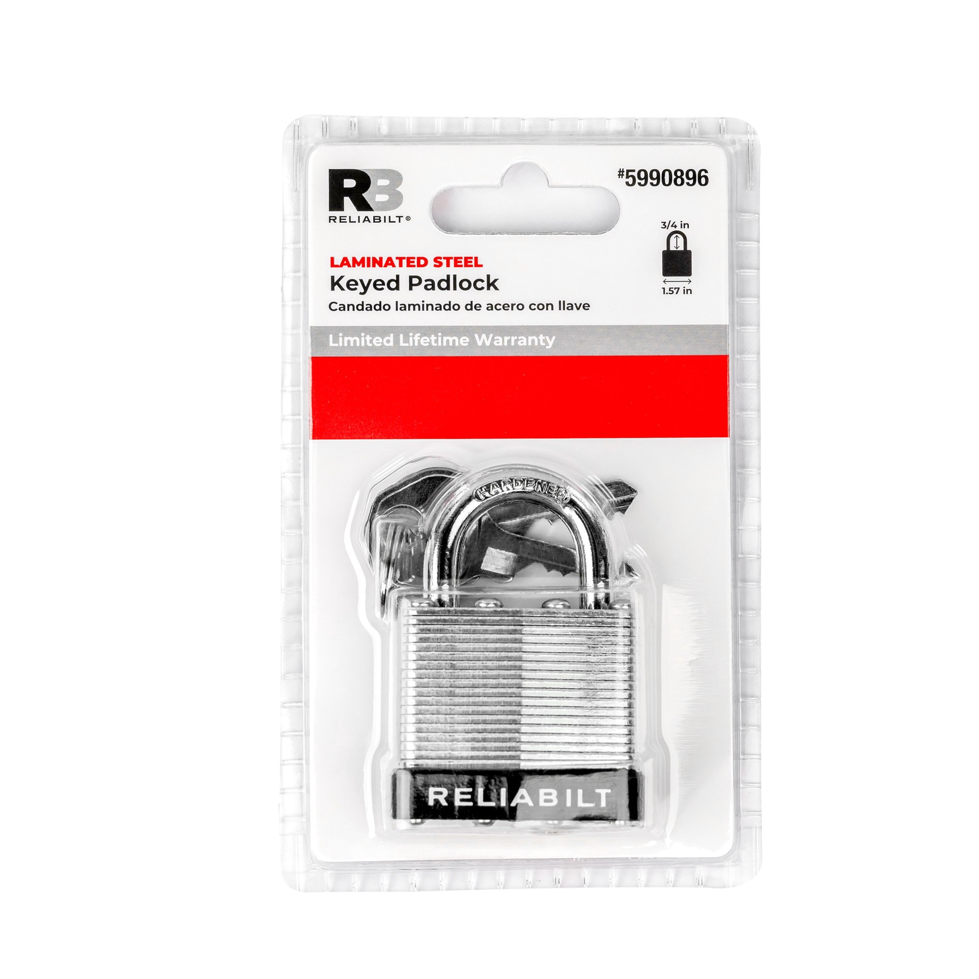 slide 2 of 6, RELIABILT Keyed Padlock, 1-9/16-in Wide x 3/4-in Shackle Keyed Different, 1 ct