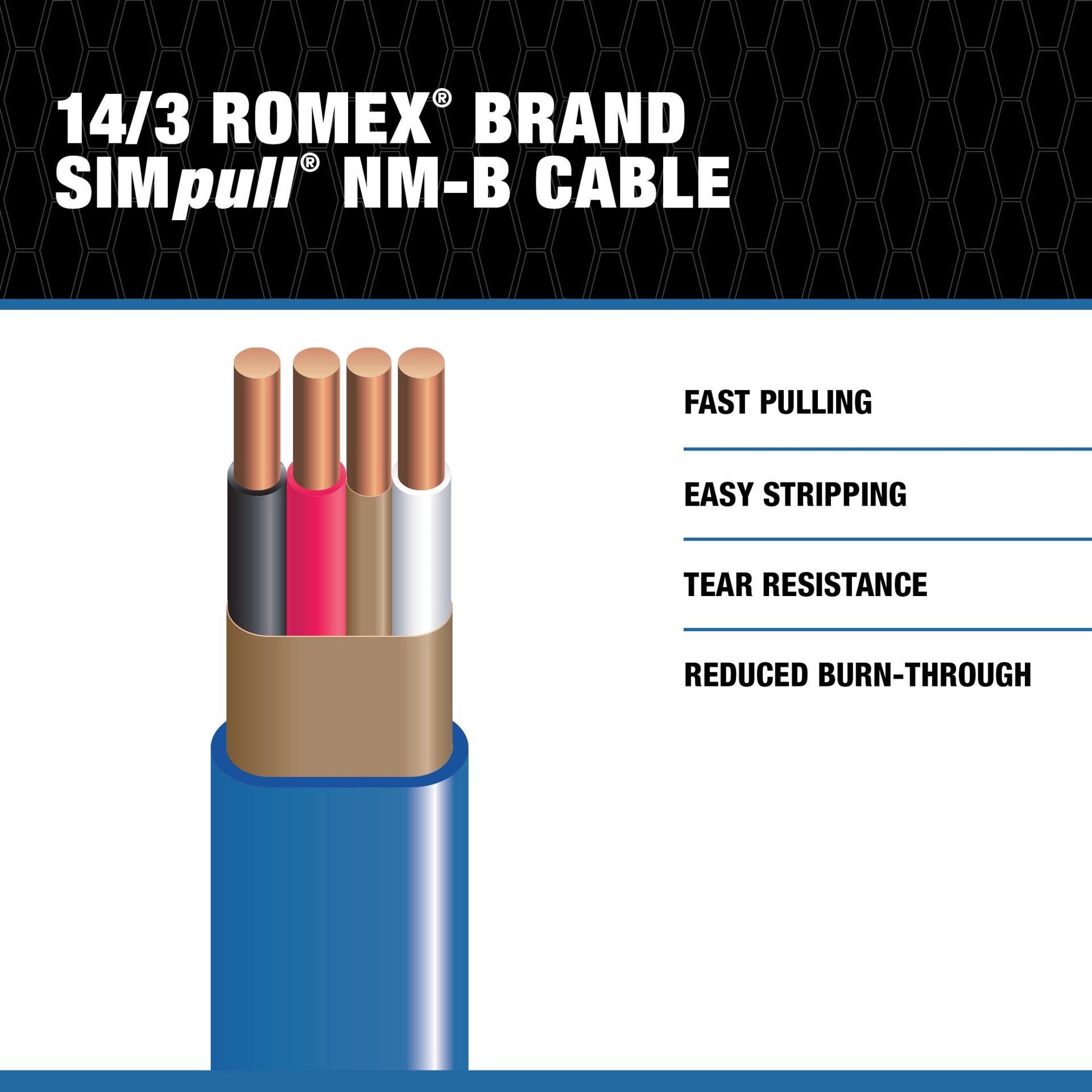 slide 3 of 6, Southwire 25-ft 14 / 3 / Romex SIMpull Solid Indoor CU NM-B W/G Individual pack ( By-the-roll ), 1 ct