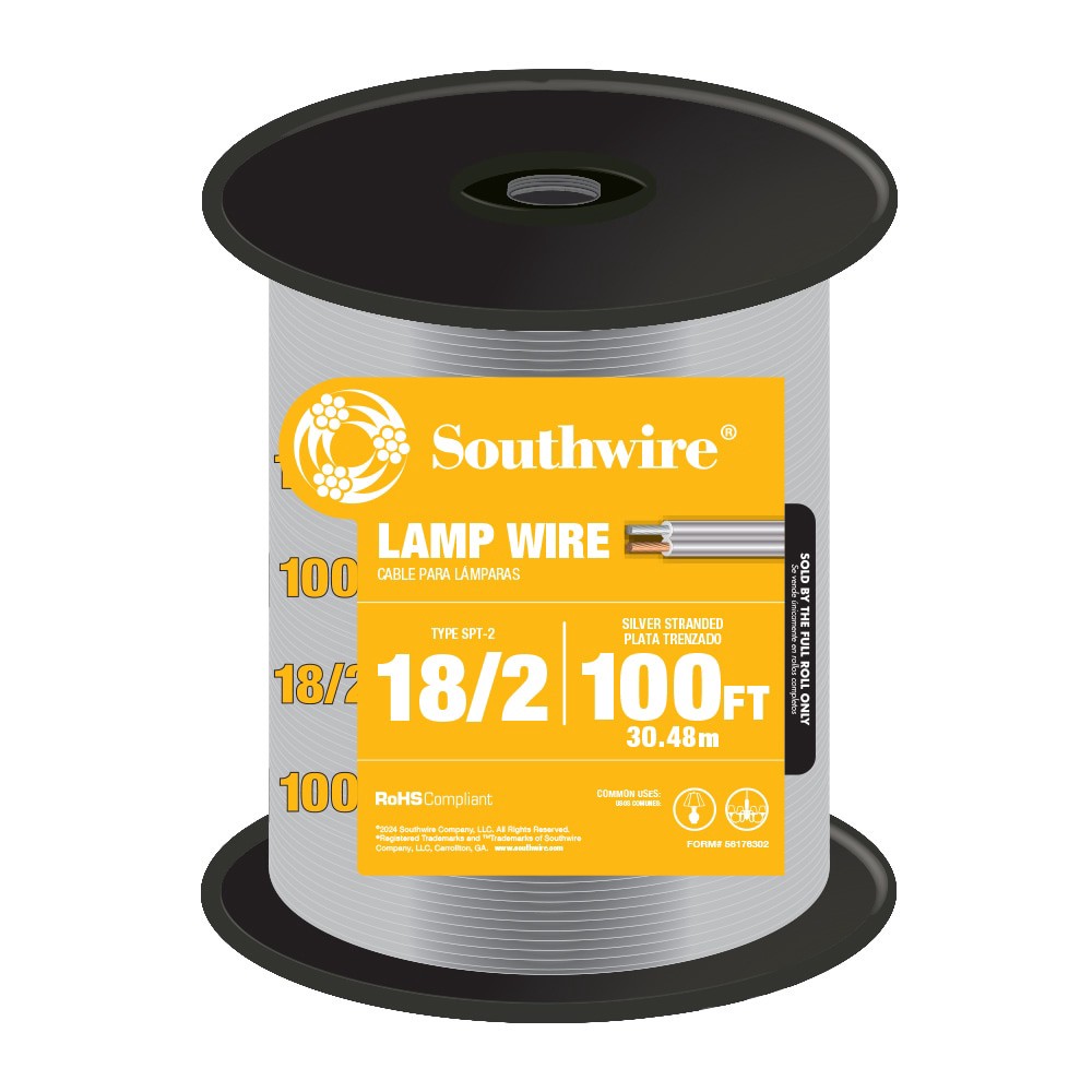 slide 1 of 4, Southwire 100-ft 18 / 2 Silver Stranded Lamp Cord, 1 ct