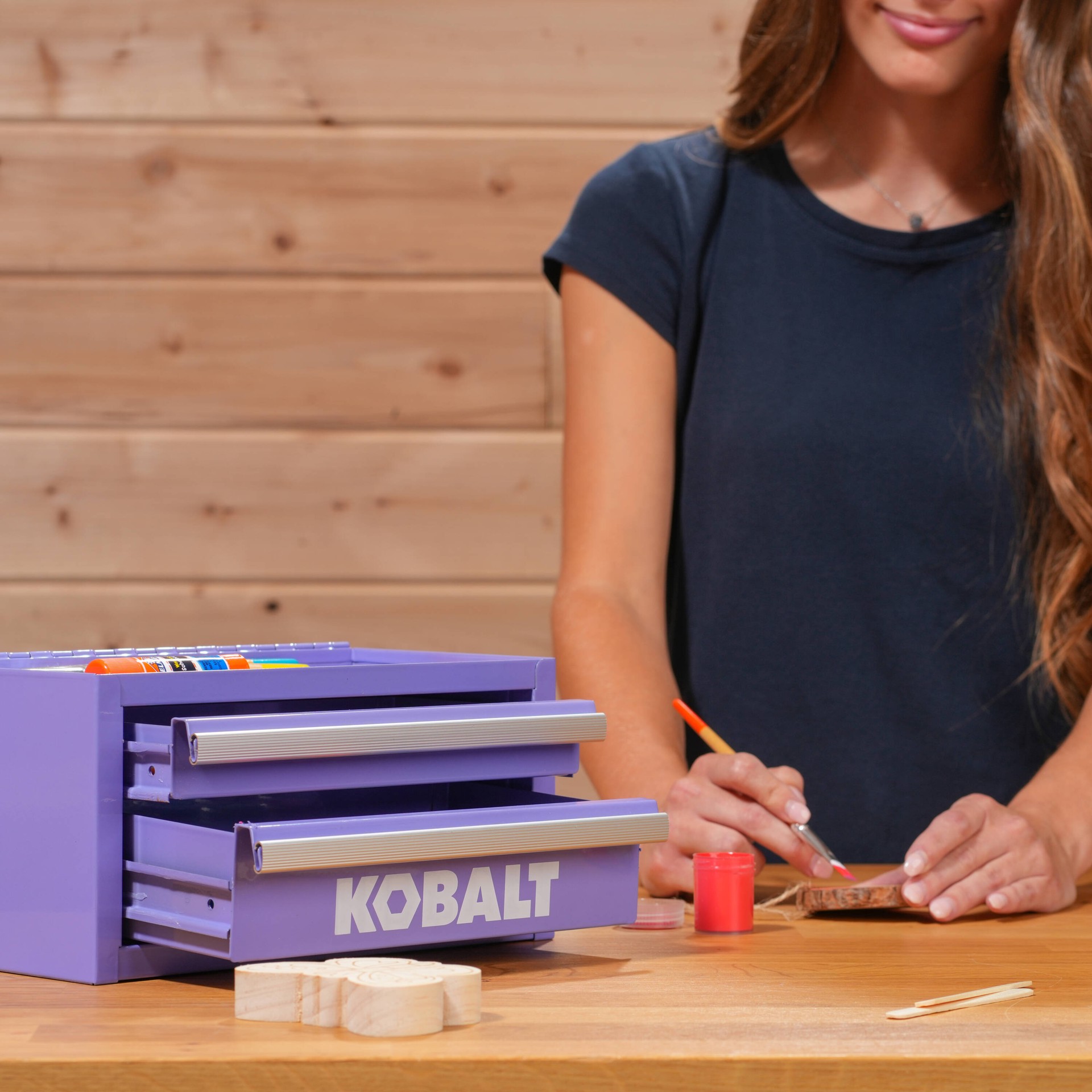 slide 6 of 6, Kobalt Portable Mini Toolbox 10.83-in W x 5.91-in H x 5.91-in D 2 -Drawer Lavender Steel Tool Box, 1 ct
