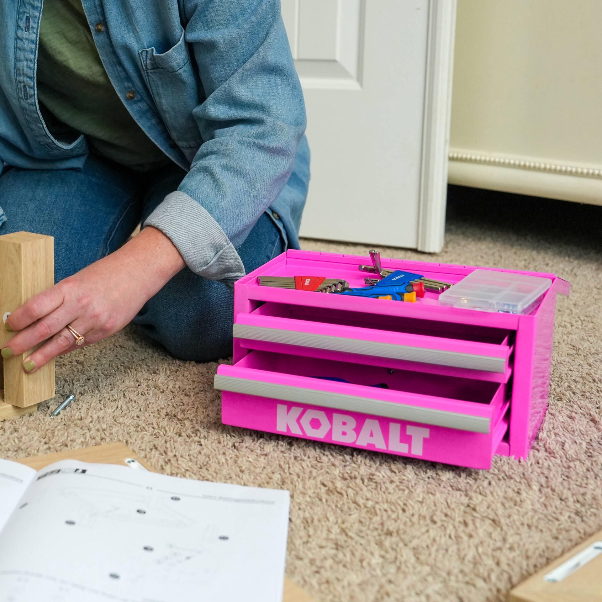 slide 5 of 6, Kobalt Portable Mini Toolbox 10.83-in W x 5.91-in H x 5.91-in D 2 -Drawer Hot Pink Steel Tool Box, 1 ct