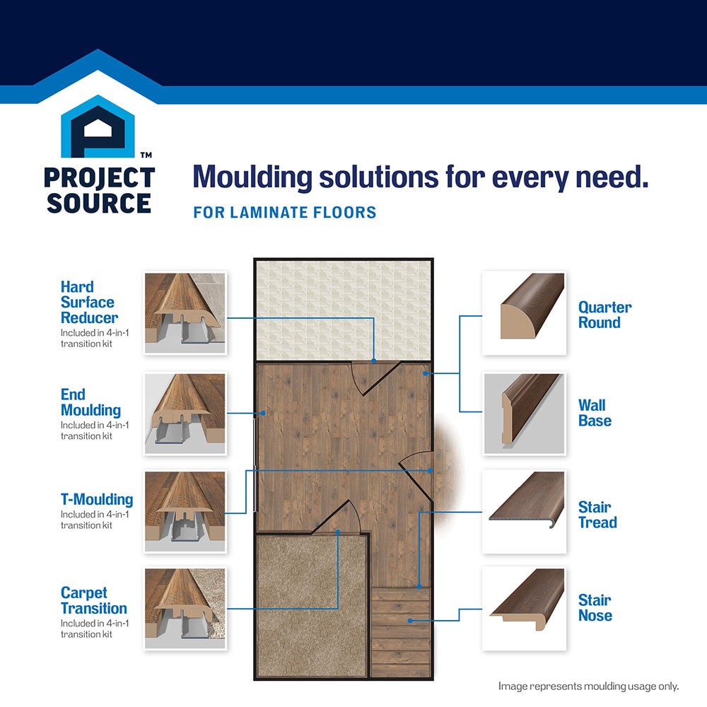 slide 4 of 6, Project Source Falls Trail 3/4-in T x 2-1/4-in W x 39.3-in L Prefinished Laminate wood Multi-purpose Floor Moulding Trim, 1 ct
