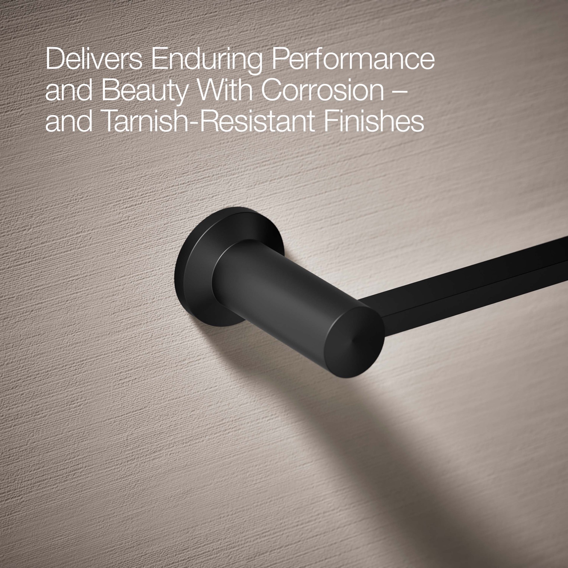 slide 4 of 6, KOHLER 3 -Piece Premise Matte Black Decorative Bathroom Hardware Set Towel Bar, Toilet Paper Holder, Towel Ring Included, 1 ct