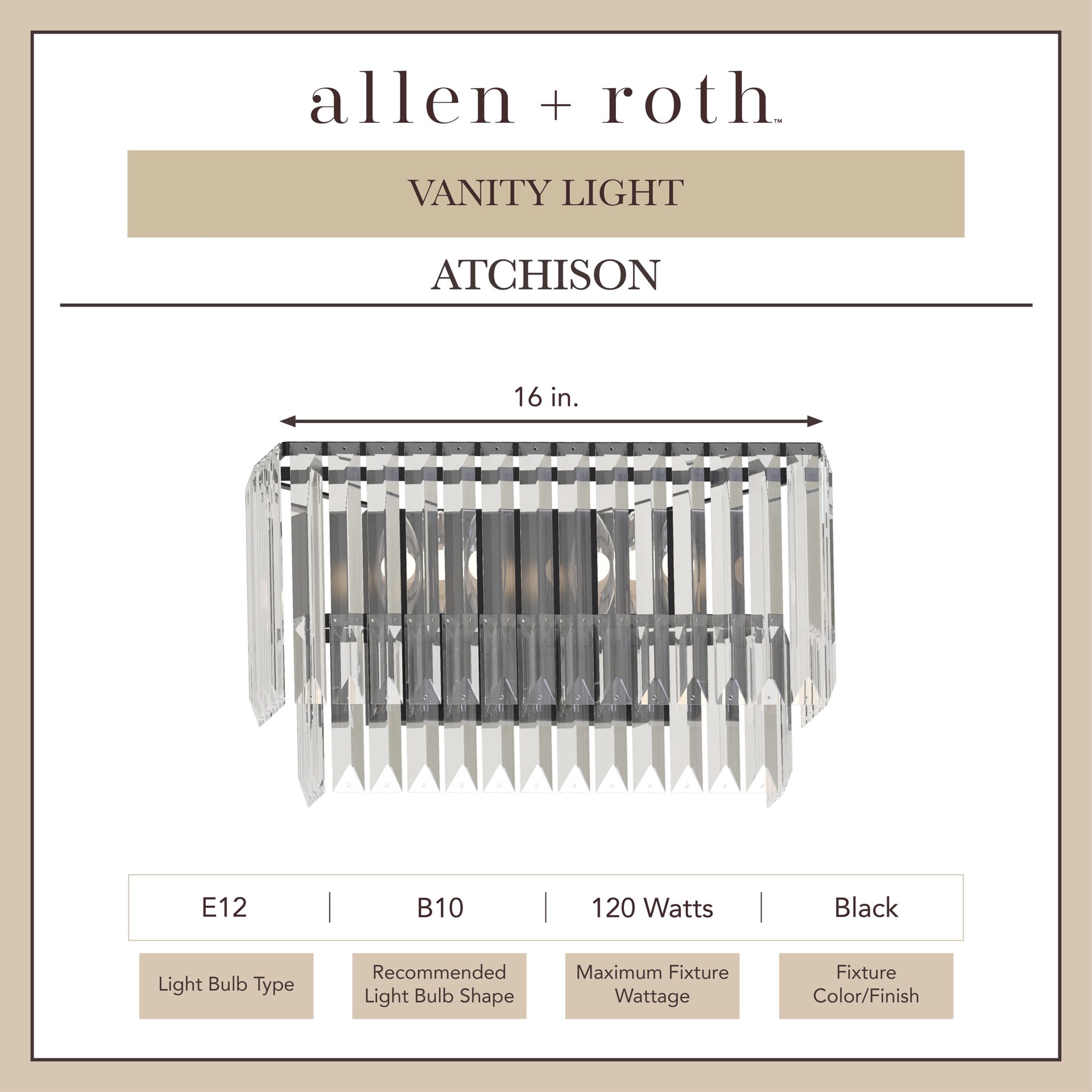 slide 3 of 6, allen + roth Atchison 16-in 2 -Light Matte Black Modern/contemporary Vanity light, 1 ct