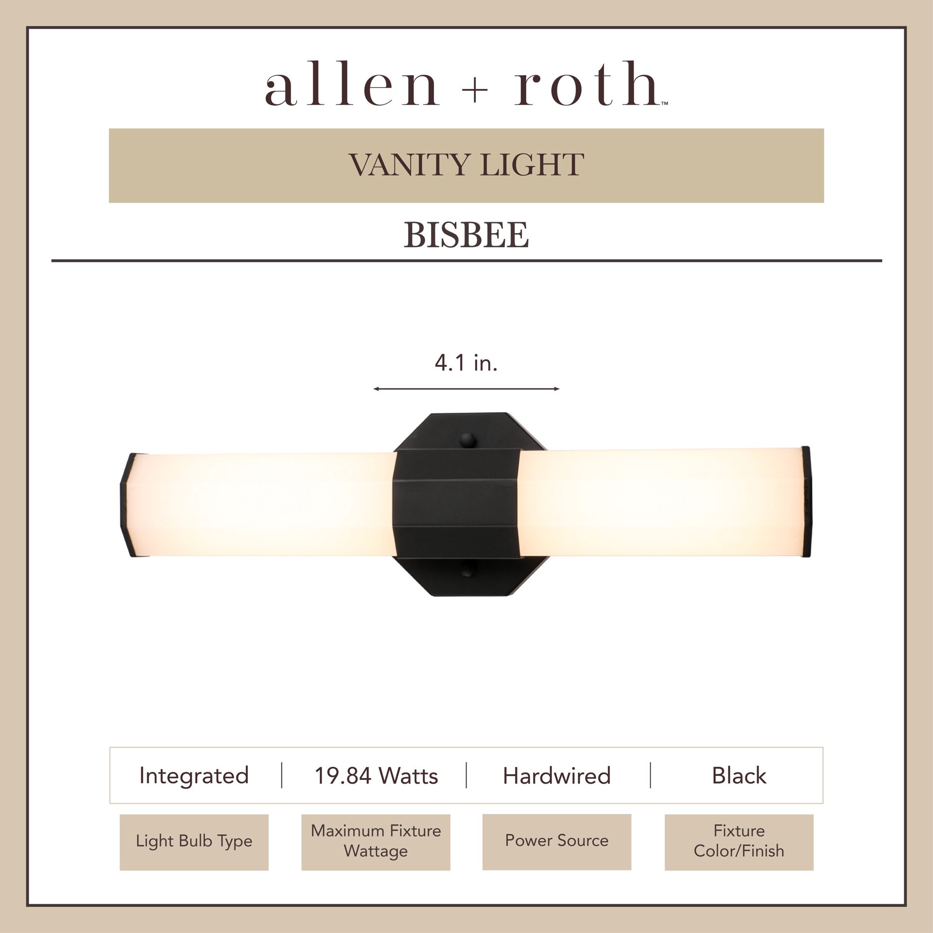 slide 3 of 6, allen + roth Bisbee 4.1-in 2 -Light Matte Black Integrated LED Modern/contemporary Vanity light, 1 ct