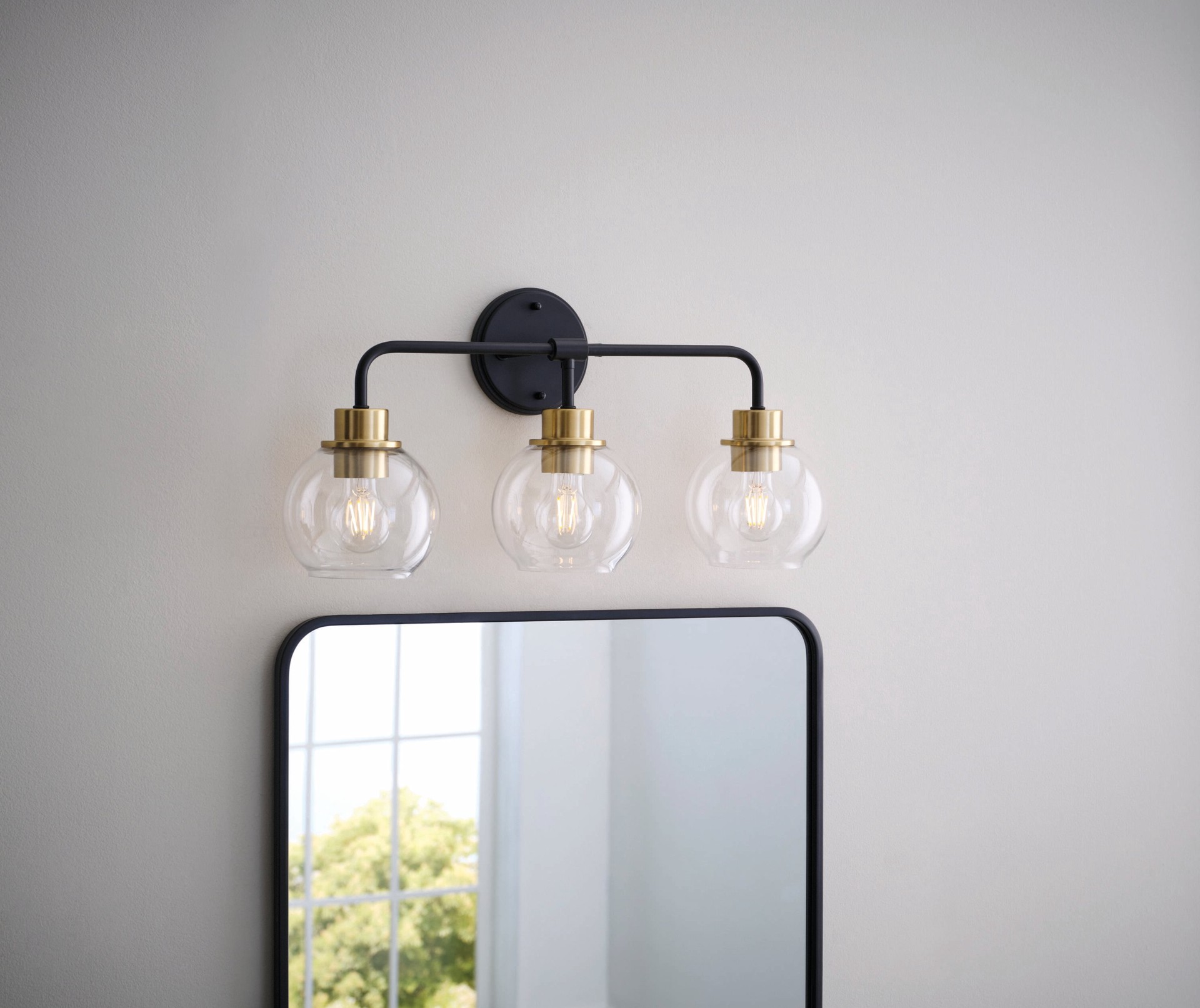 slide 1 of 6, allen + roth Torrington 22.75-in 3 -Light Matte Black Transitional Vanity light, 1 ct