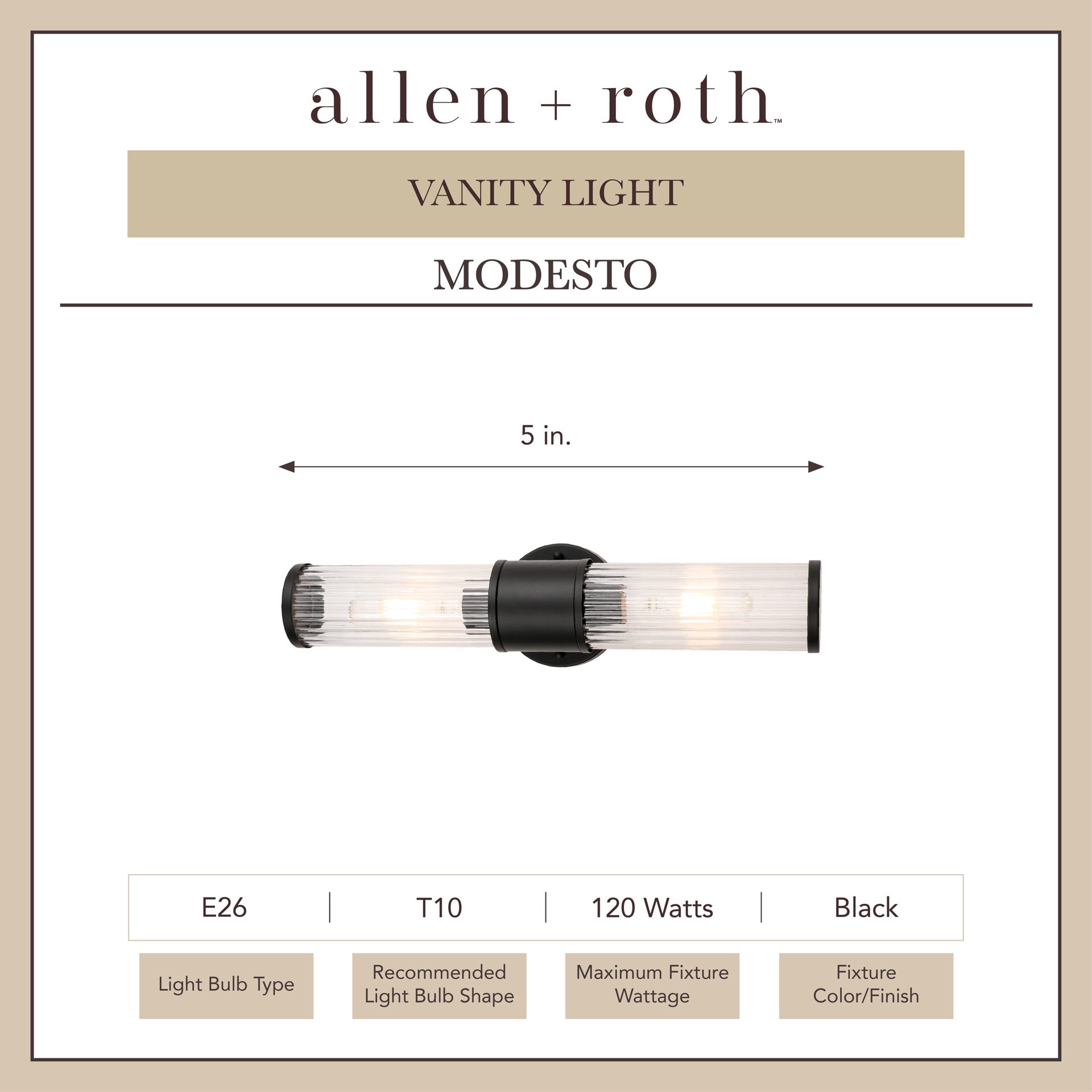 slide 3 of 6, allen + roth Modesto 5-in 2 -Light Matte Black Modern/contemporary Vanity light, 1 ct