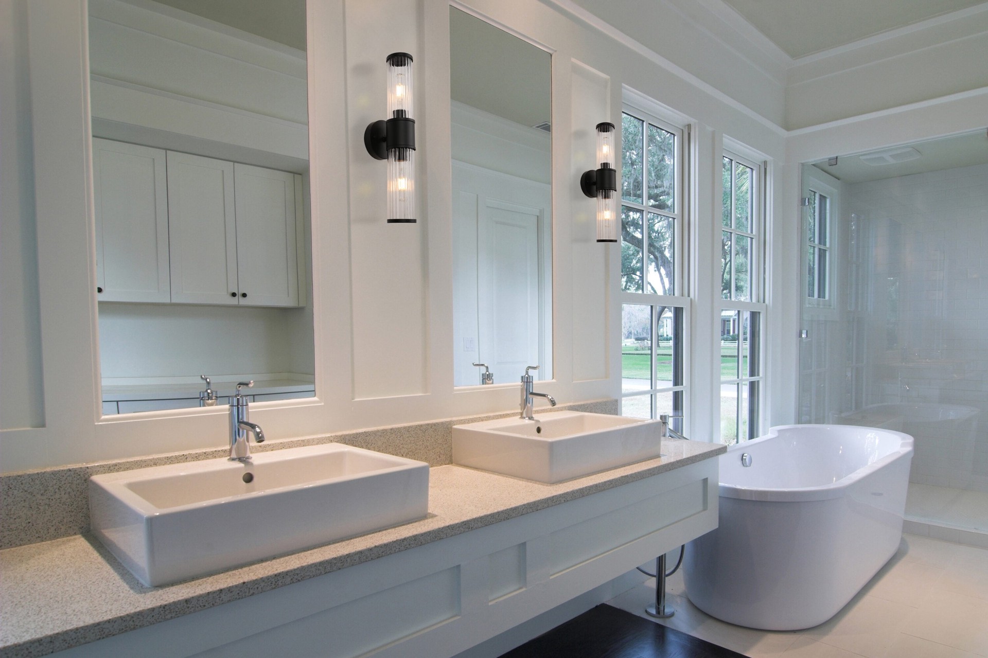 slide 6 of 6, allen + roth Modesto 5-in 2 -Light Matte Black Modern/contemporary Vanity light, 1 ct