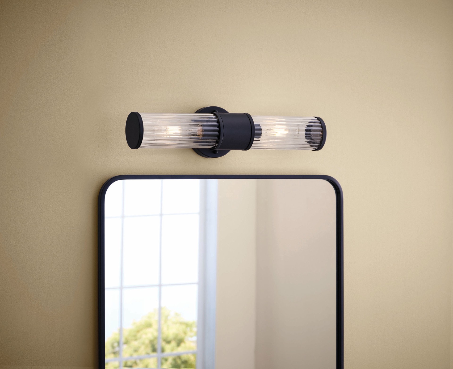 slide 1 of 6, allen + roth Modesto 5-in 2 -Light Matte Black Modern/contemporary Vanity light, 1 ct