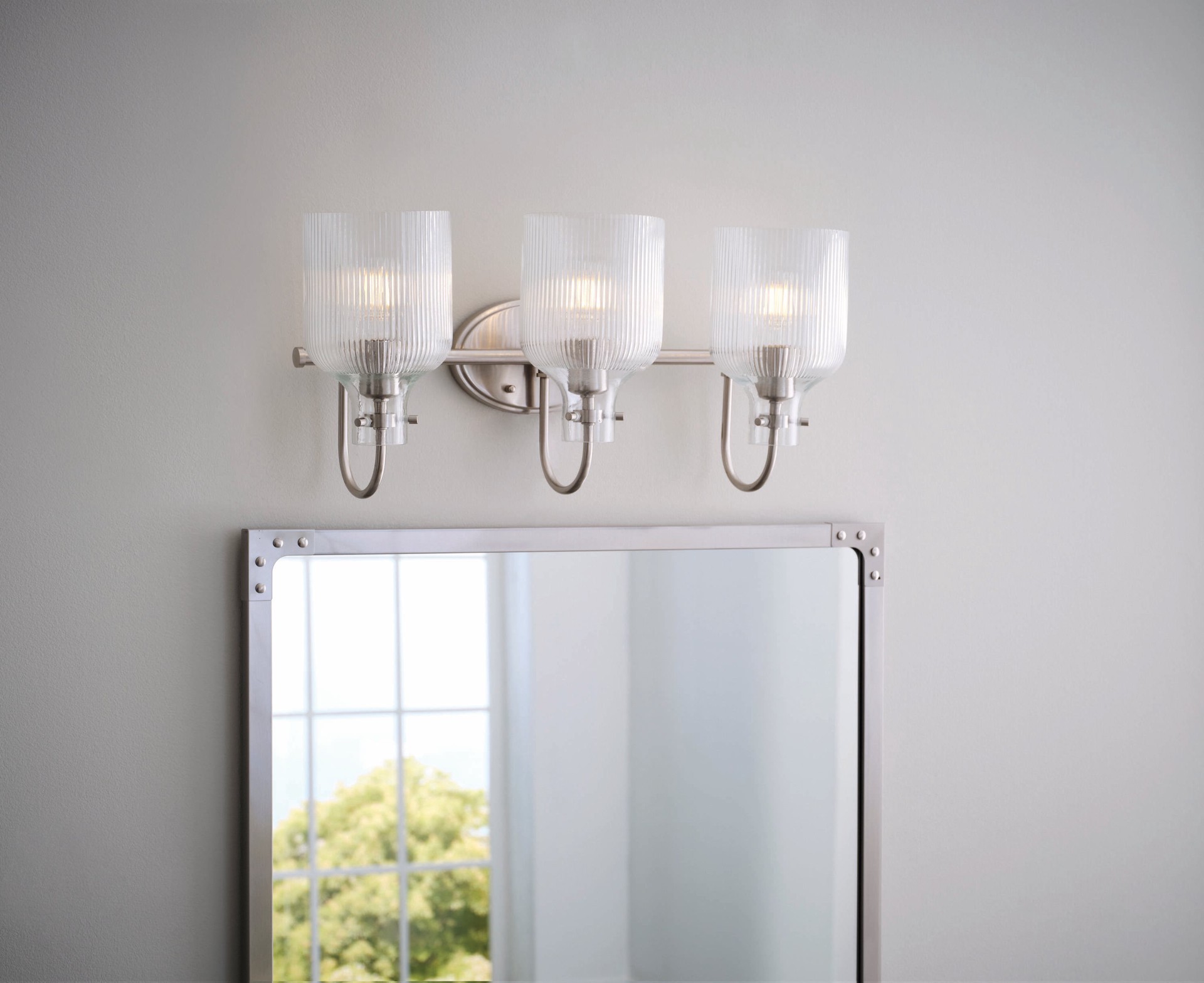 slide 1 of 6, allen + roth Littleton 22.2-in 3 -Light Brushed Nickel Traditional Vanity light, 1 ct