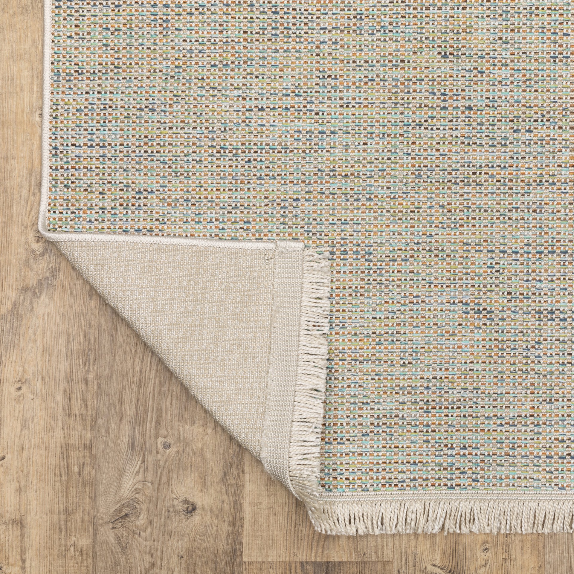 slide 4 of 6, allen + roth with STAINMASTER Azure Blaze 5 x 8 (ft) Flatweave Multicolor Rectangular Indoor/Outdoor Solid Bohemian/Eclectic Pet Friendly Area rug, 1 ct