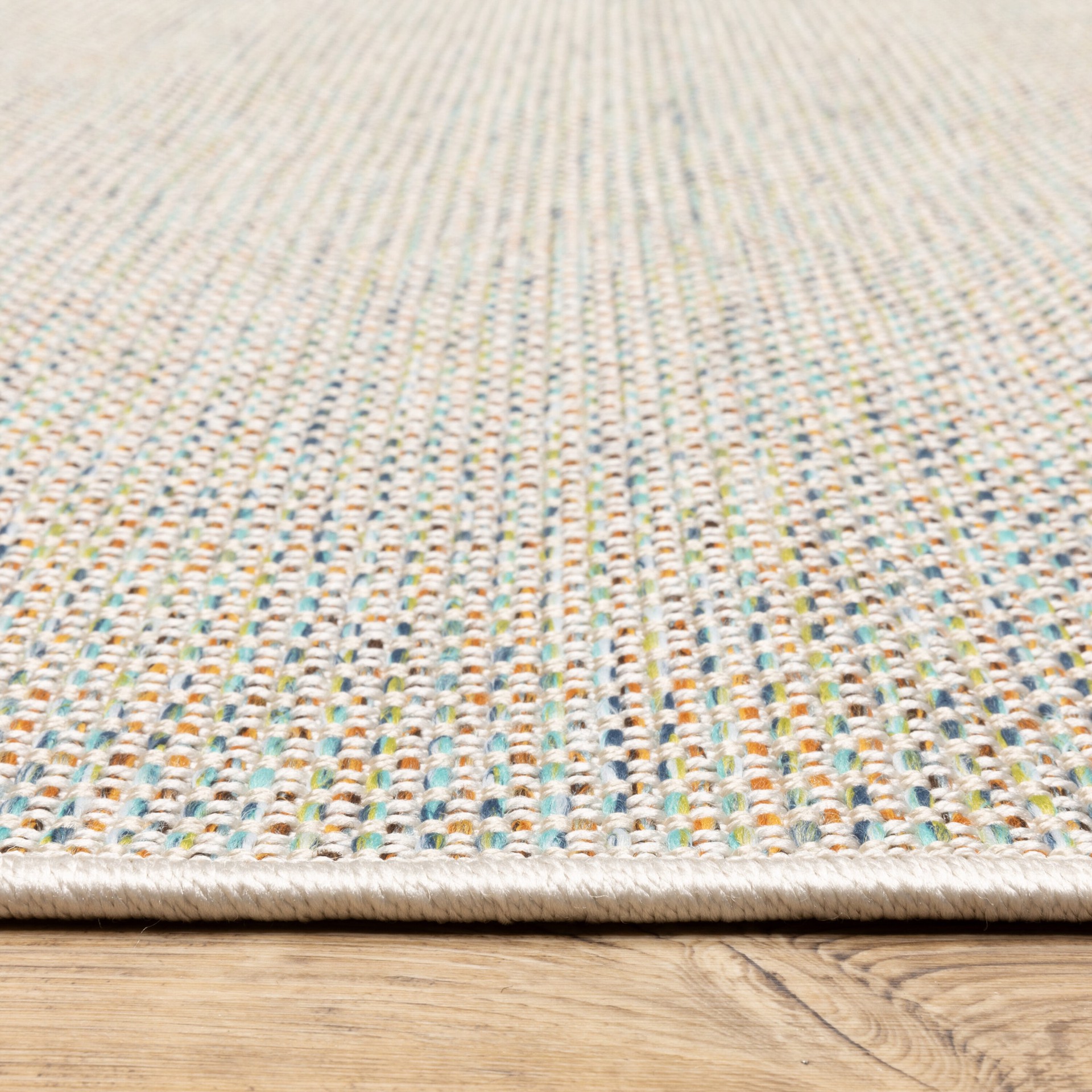 slide 6 of 6, allen + roth with STAINMASTER Azure Blaze 5 x 8 (ft) Flatweave Multicolor Rectangular Indoor/Outdoor Solid Bohemian/Eclectic Pet Friendly Area rug, 1 ct