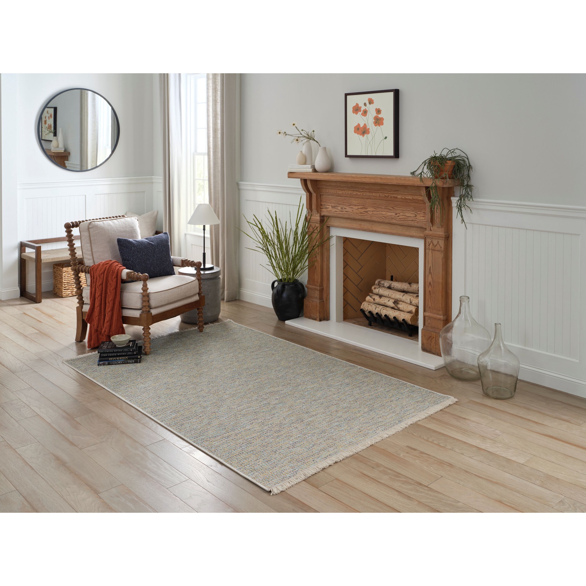 slide 1 of 6, allen + roth with STAINMASTER Azure Blaze 5 x 8 (ft) Flatweave Multicolor Rectangular Indoor/Outdoor Solid Bohemian/Eclectic Pet Friendly Area rug, 1 ct