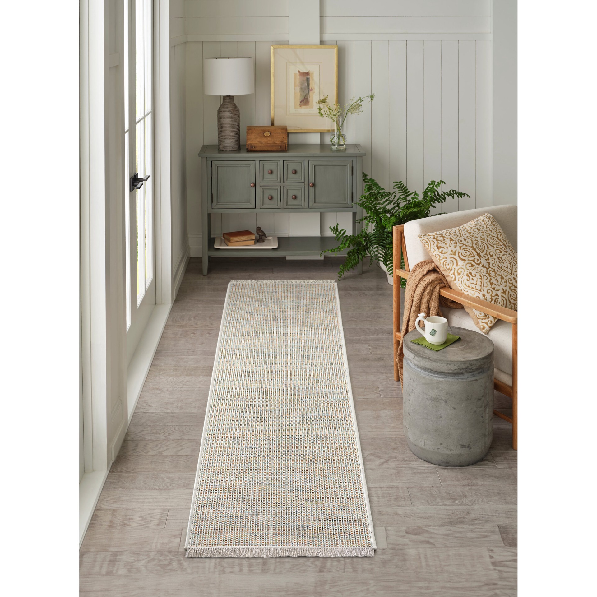 slide 1 of 6, allen + roth with STAINMASTER Azure Blaze 2 x 8 (ft) Loomed Multicolor Rectangular Indoor/Outdoor Solid Bohemian/Eclectic Pet Friendly Runner rug, 1 ct