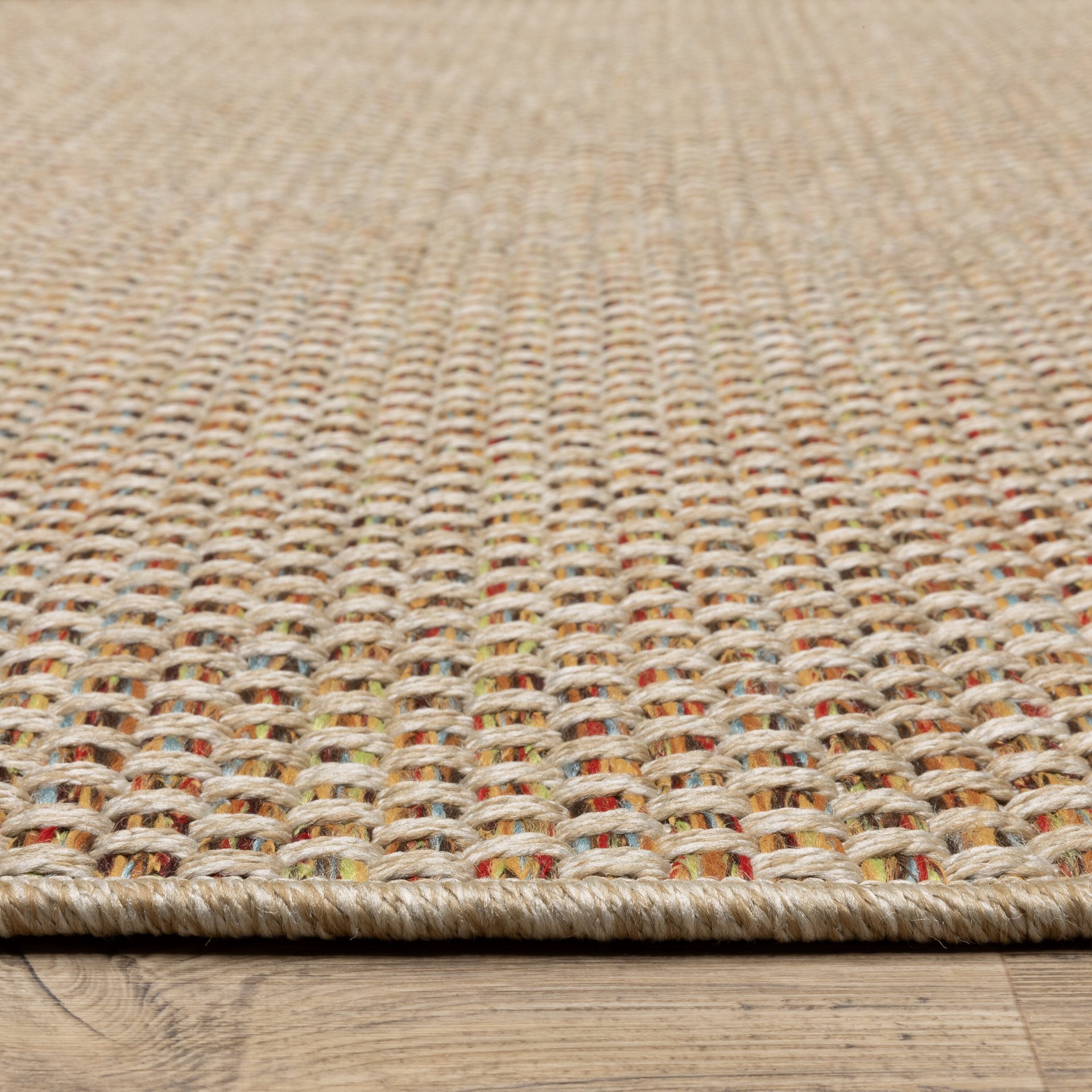 slide 6 of 6, allen + roth with STAINMASTER Crimson Treasure 5 x 8 (ft) Flatweave Multicolor Rectangular Indoor/Outdoor Solid Bohemian/Eclectic Pet Friendly Area rug, 1 ct