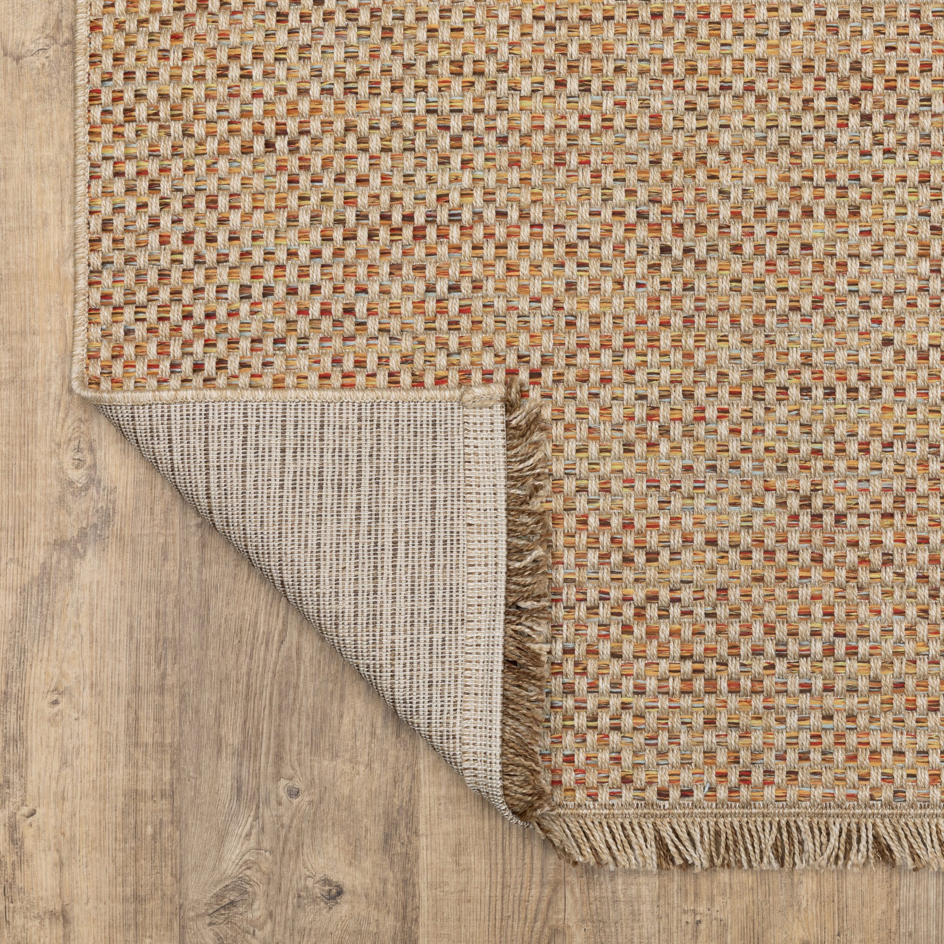 slide 4 of 6, allen + roth with STAINMASTER Crimson Treasure 2 x 3 (ft) Flatweave Multicolor Rectangular Indoor/Outdoor Solid Bohemian/Eclectic Pet Friendly Throw rug, 1 ct