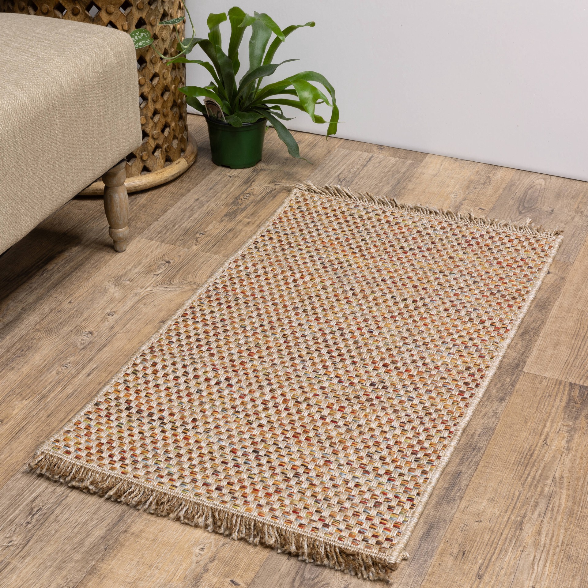 slide 1 of 6, allen + roth with STAINMASTER Crimson Treasure 2 x 3 (ft) Flatweave Multicolor Rectangular Indoor/Outdoor Solid Bohemian/Eclectic Pet Friendly Throw rug, 1 ct
