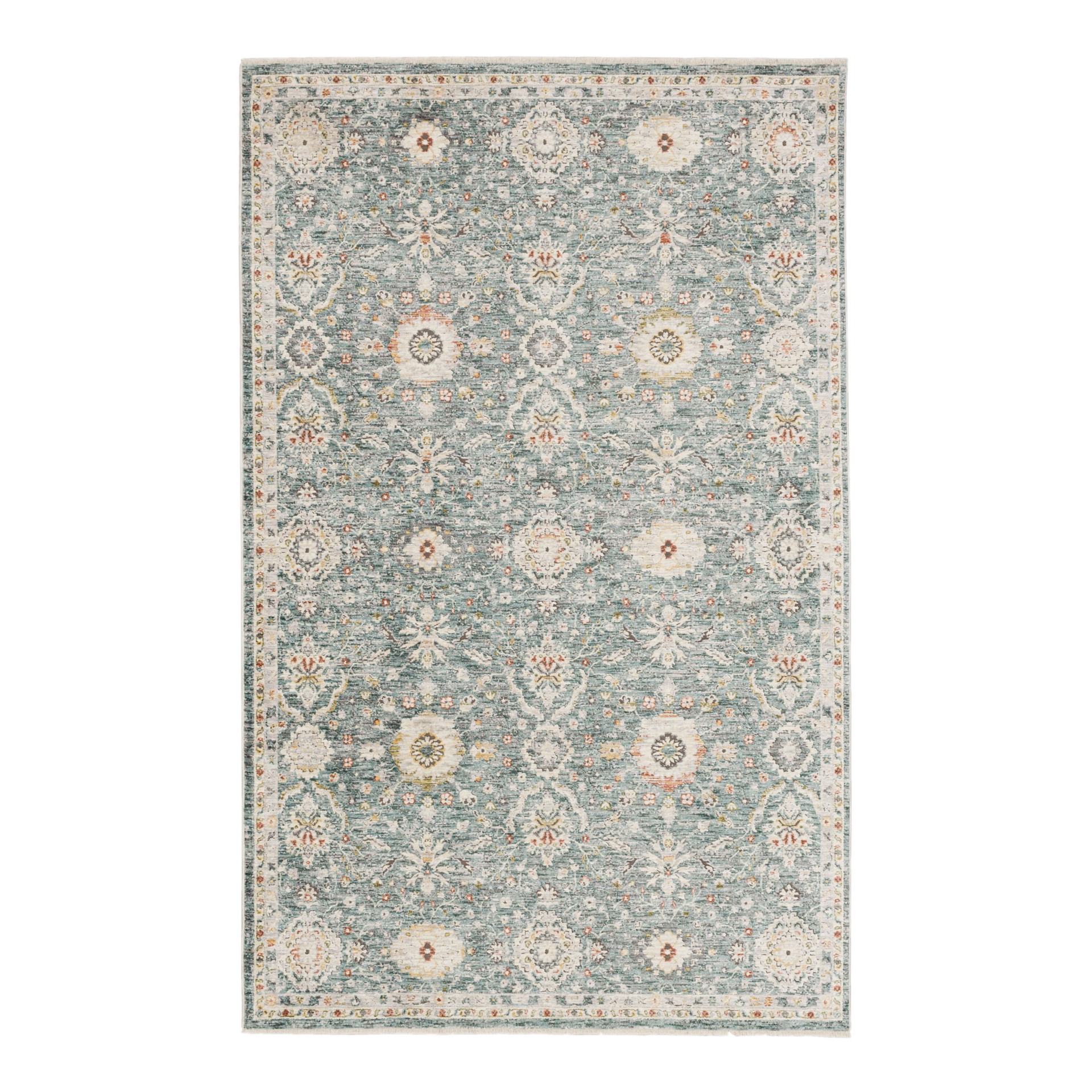 slide 2 of 6, allen + roth with STAINMASTER Sapphire Petals 5 x 8 (ft) Loomed Blue Rectangular Indoor Pet Friendly Area rug, 1 ct