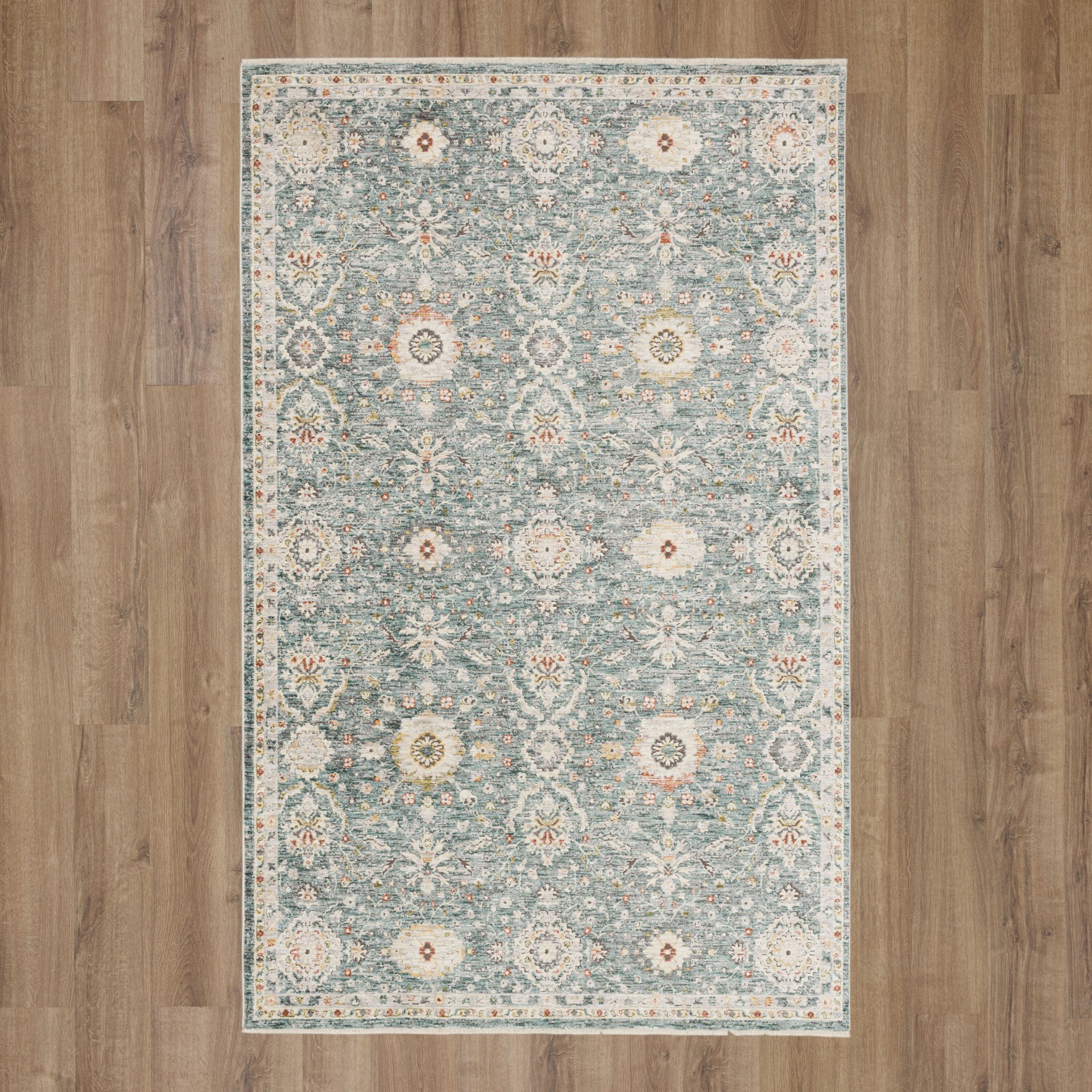 slide 3 of 6, allen + roth with STAINMASTER Sapphire Petals 5 x 8 (ft) Loomed Blue Rectangular Indoor Pet Friendly Area rug, 1 ct