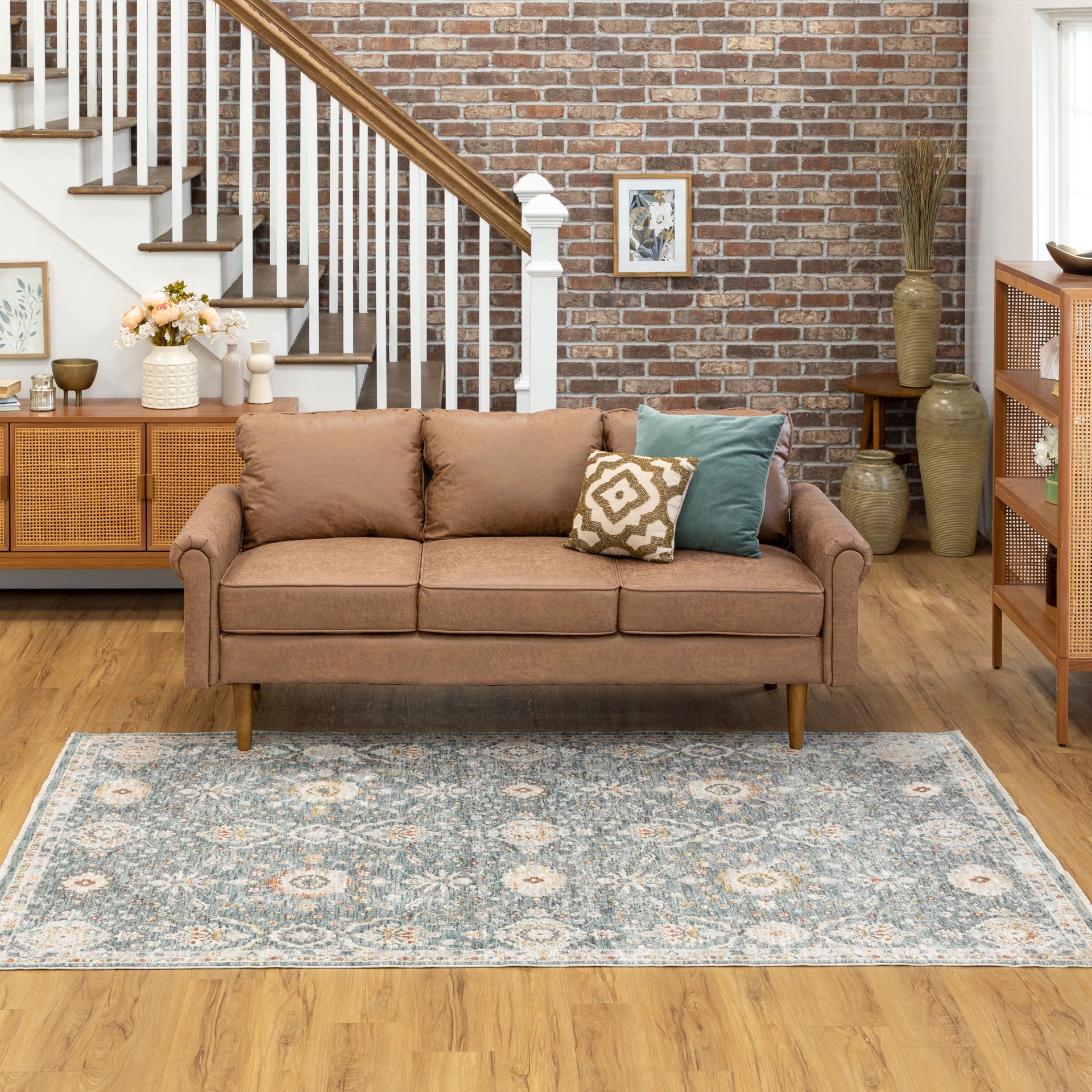 slide 1 of 6, allen + roth with STAINMASTER Sapphire Petals 5 x 8 (ft) Loomed Blue Rectangular Indoor Pet Friendly Area rug, 1 ct