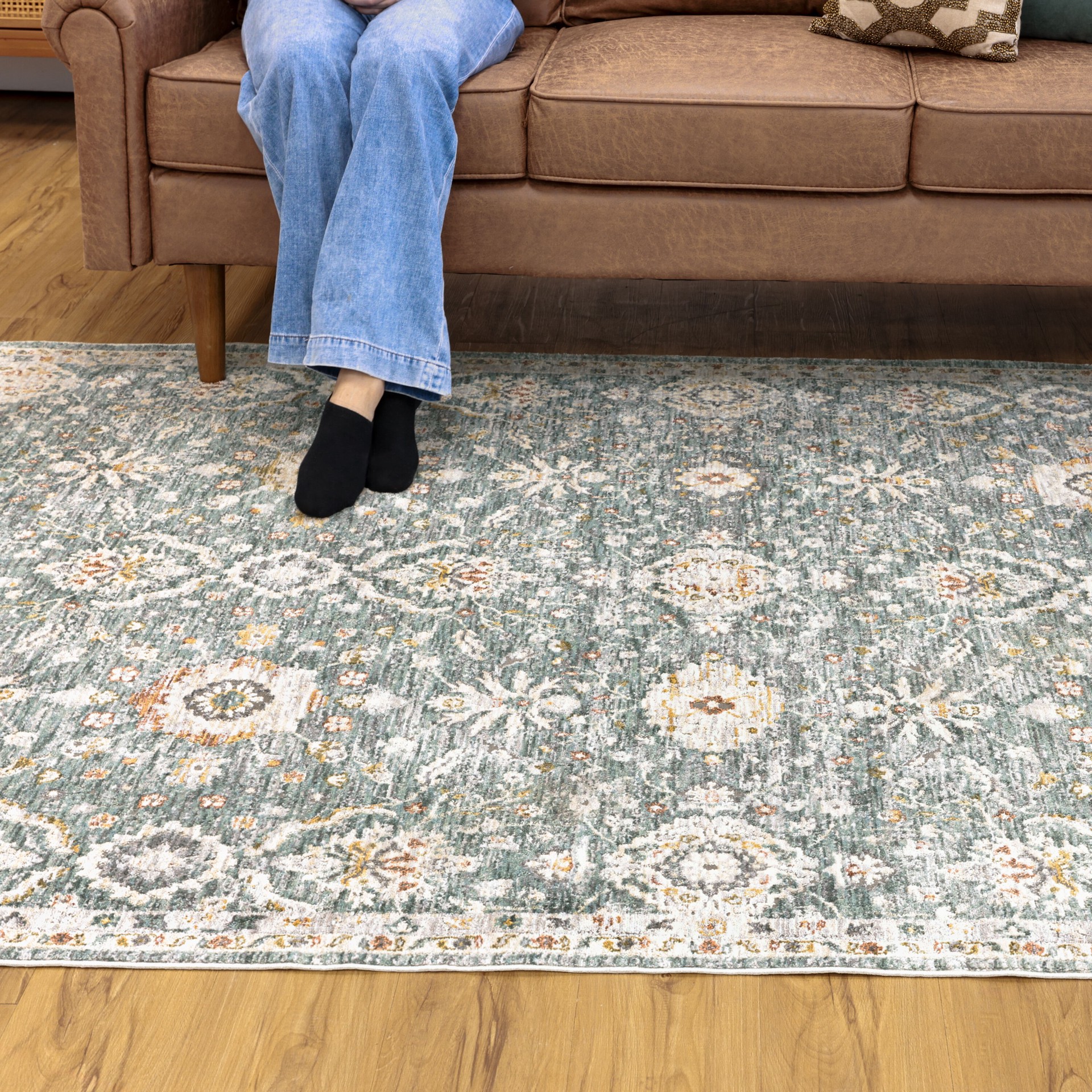 slide 6 of 6, allen + roth with STAINMASTER Sapphire Petals 5 x 8 (ft) Loomed Blue Rectangular Indoor Pet Friendly Area rug, 1 ct