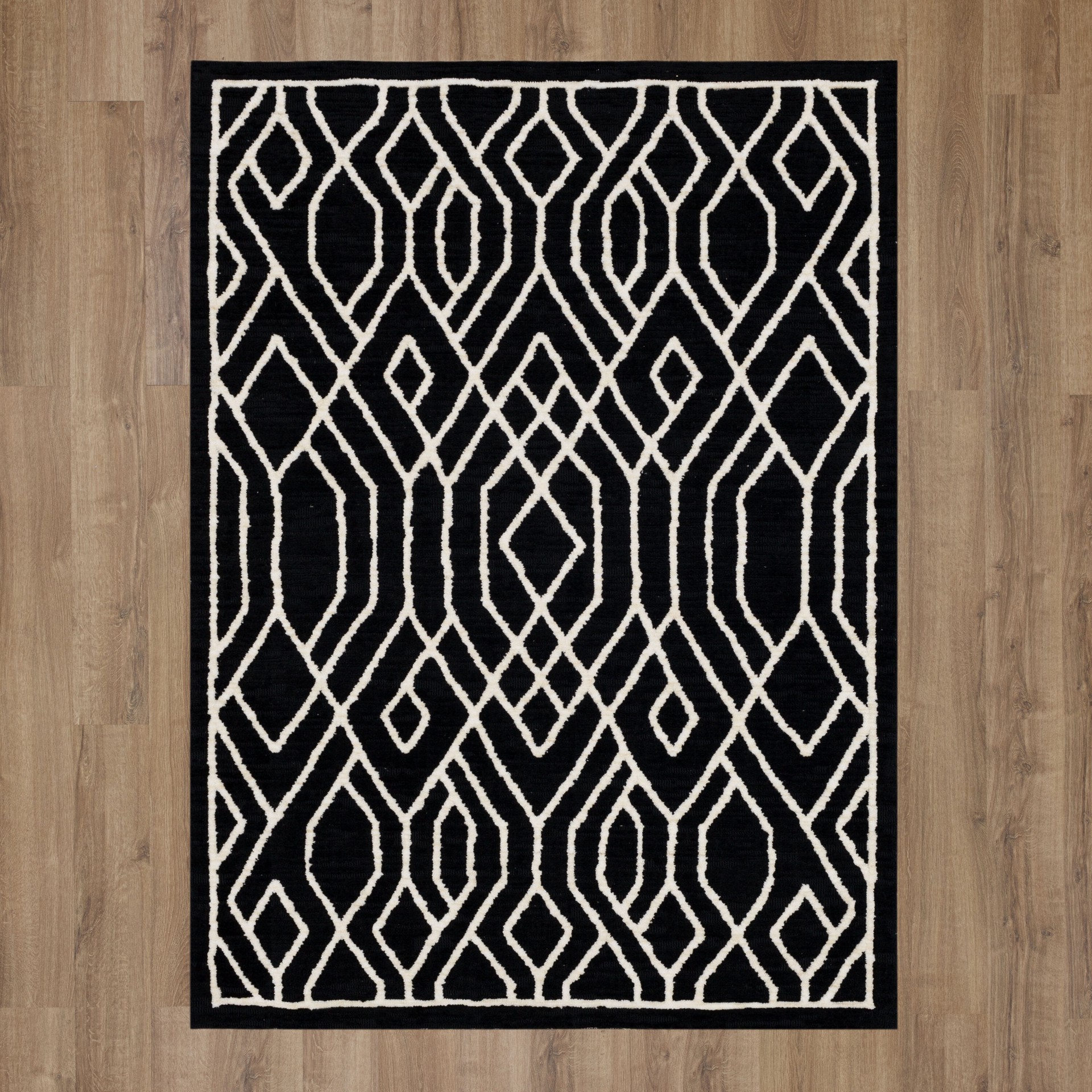 slide 3 of 6, allen + roth Dark Exuberance 5 x 7 (ft) Loomed Black and white Rectangular Indoor Pet Friendly Area rug, 1 ct