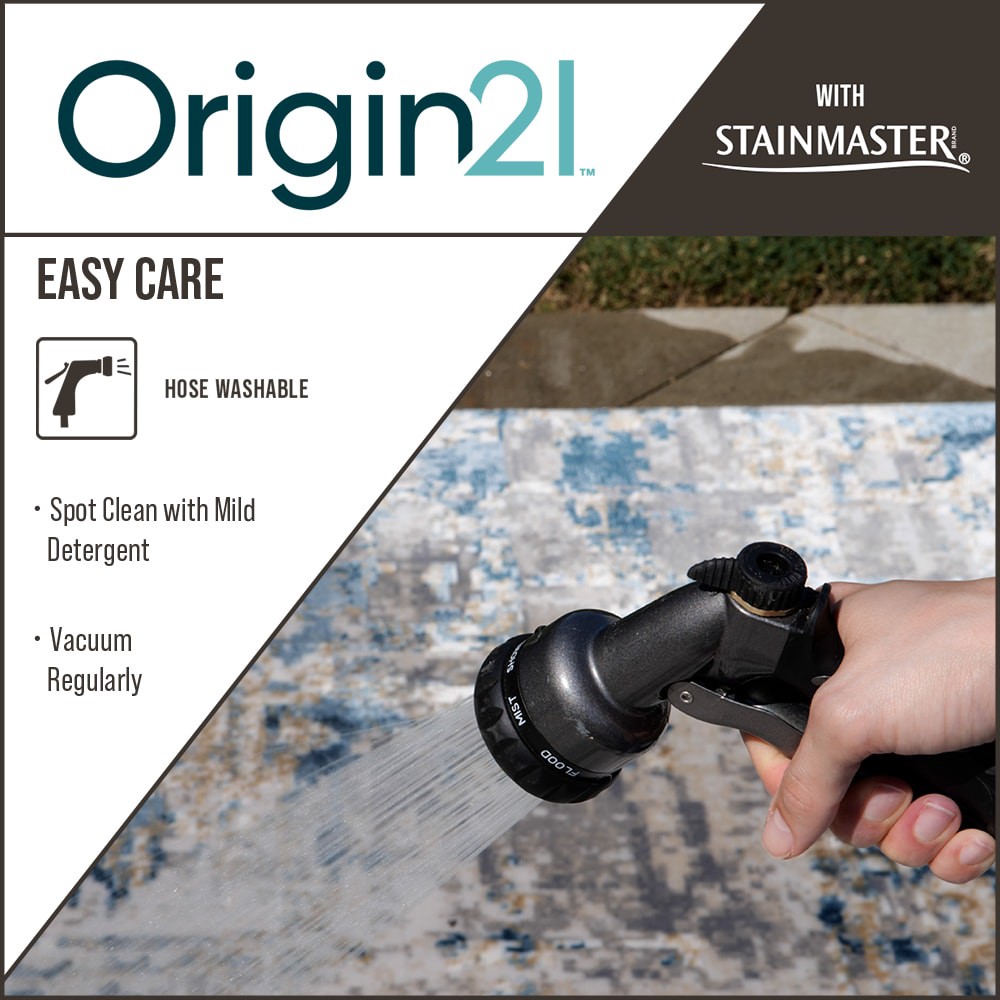 slide 4 of 6, Origin 21 with STAINMASTER Symmetrical Sands 5 x 8 (ft) Loomed Polyester Beige Rectangular Indoor Geometric Industrial Spot Clean Only Pet Friendly Area rug, 1 ct