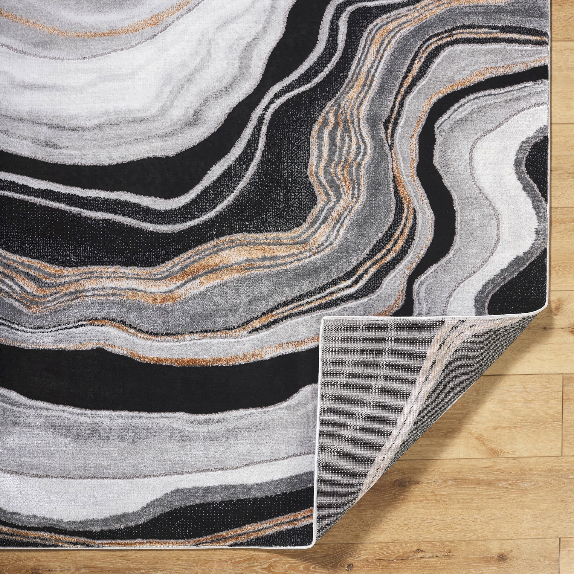 slide 3 of 6, Origin 21 Endless Space 2 x 8 (ft) Loomed Polyester/Polypropylene Onyx Rectangular Indoor Geode Mid-Century Modern Spot Clean Only Pet Friendly Runner rug, 1 ct