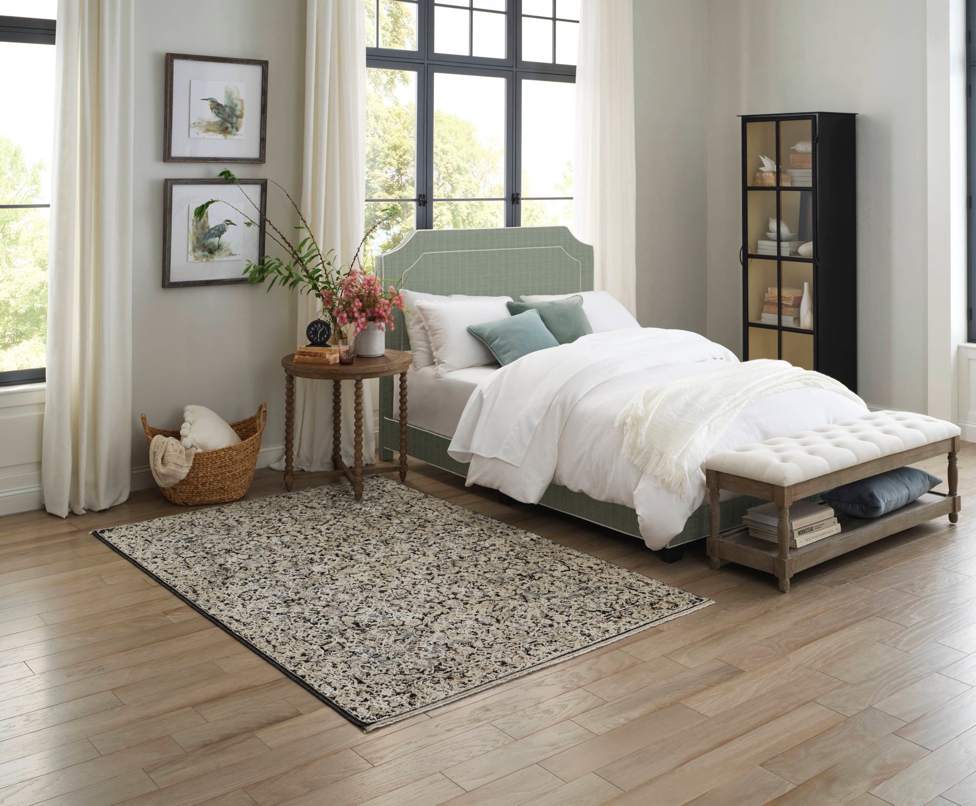 slide 1 of 6, allen + roth Speckled Obsidian 5 x 8 (ft) Loomed Black Rectangular Indoor Medallion Persian Pet Friendly Area rug, 1 ct