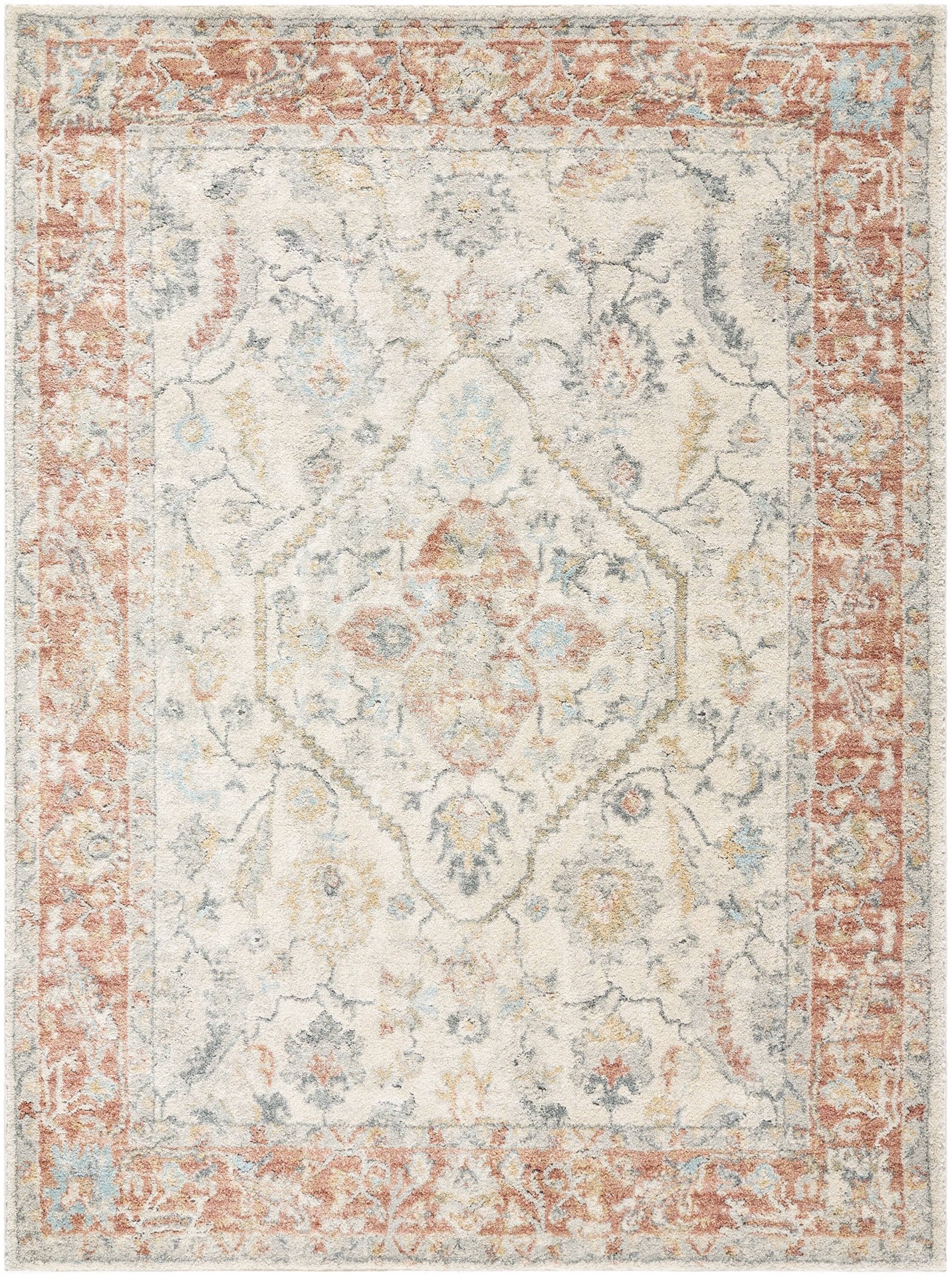 slide 2 of 6, allen + roth with STAINMASTER Himalayan Dream 5 x 8 (ft) Loomed Rust Rectangular Indoor Medallion Oriental Pet Friendly Area rug, 1 ct