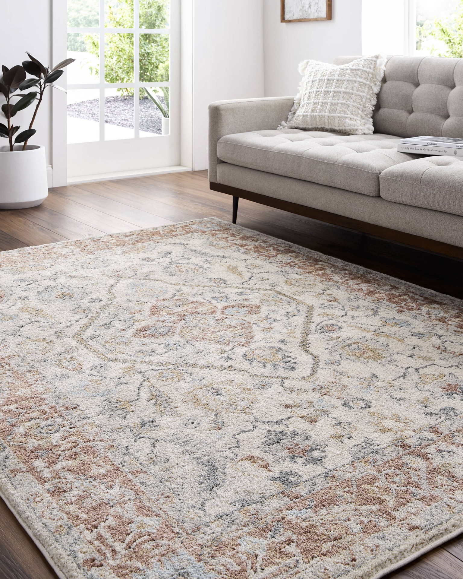 slide 5 of 6, allen + roth with STAINMASTER Himalayan Dream 5 x 8 (ft) Loomed Rust Rectangular Indoor Medallion Oriental Pet Friendly Area rug, 1 ct